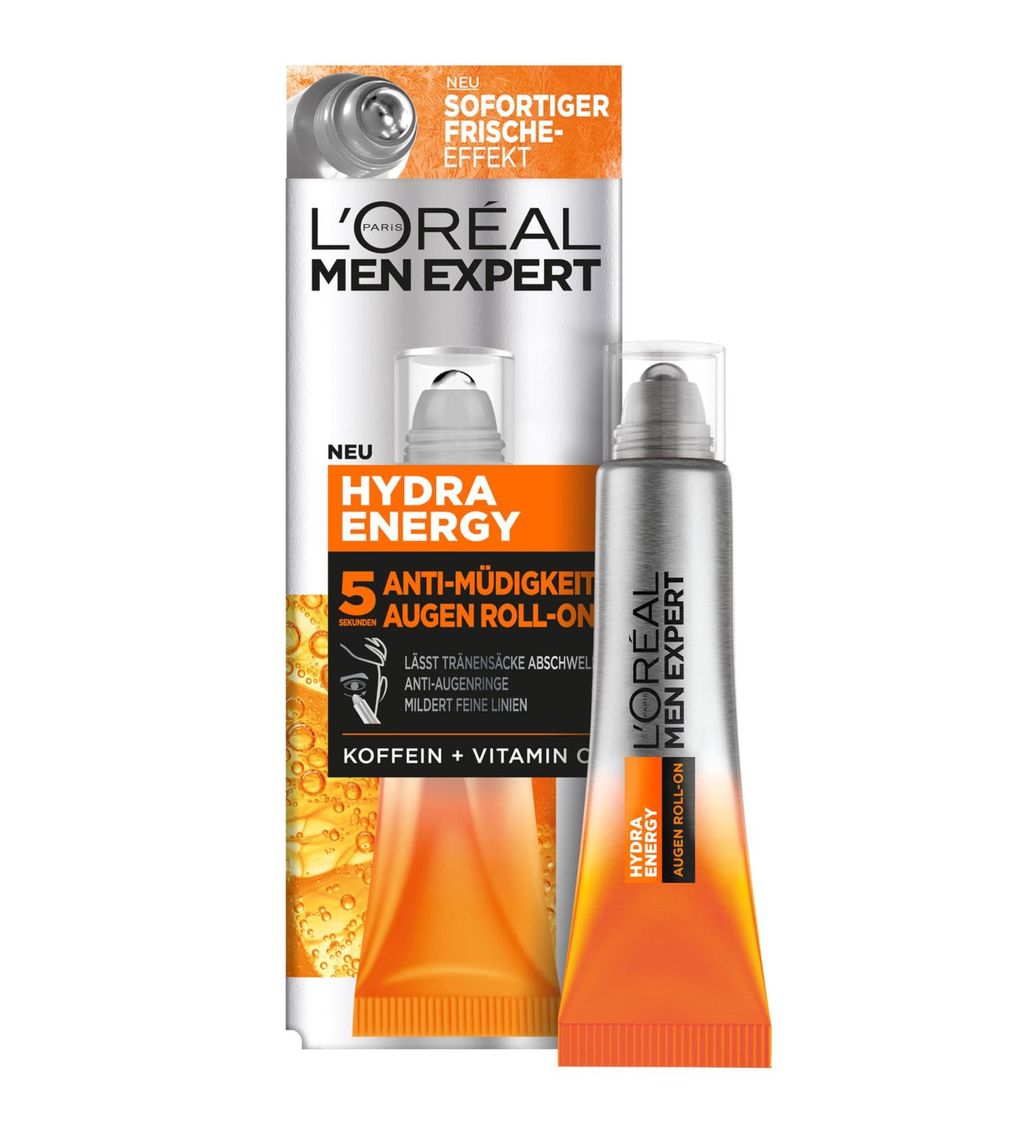 L'Or al Men Expert Eyes Roll-on for Dark Circles & Wrinkles - Invigorating Eye Care with Vitamin C & Caffeine 10ml - Hydrating Moisture Solution for Men - Buy Online on SooperMarket.com