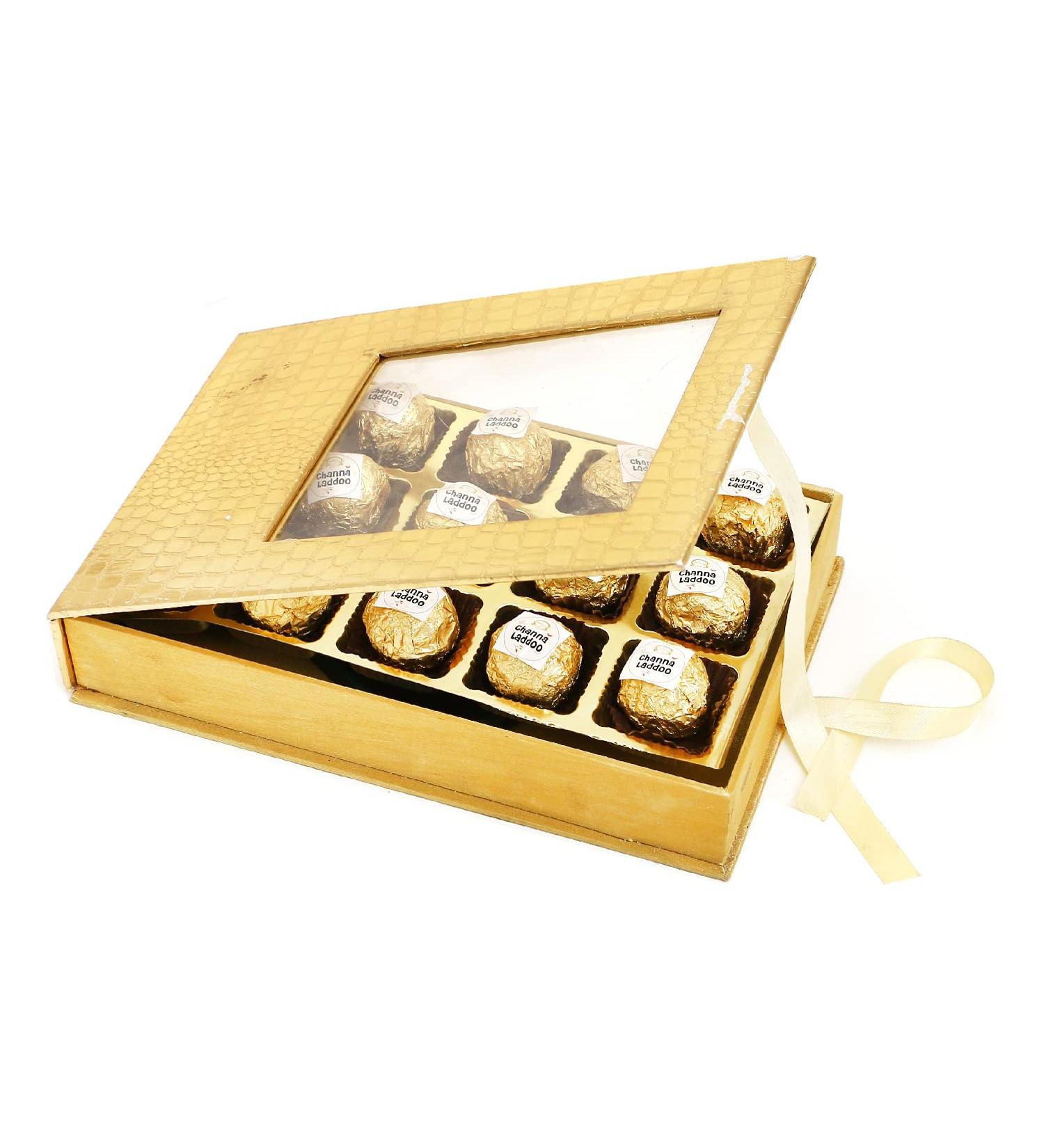 Jaiccha Ghasitaram Golden Leather Box of Channa Laddoos.|Gift for Diwali Gifts Holi Rakhi Valentine Christmas Birthday Anniversary Her Him| - Buy Online on SooperMarket.com