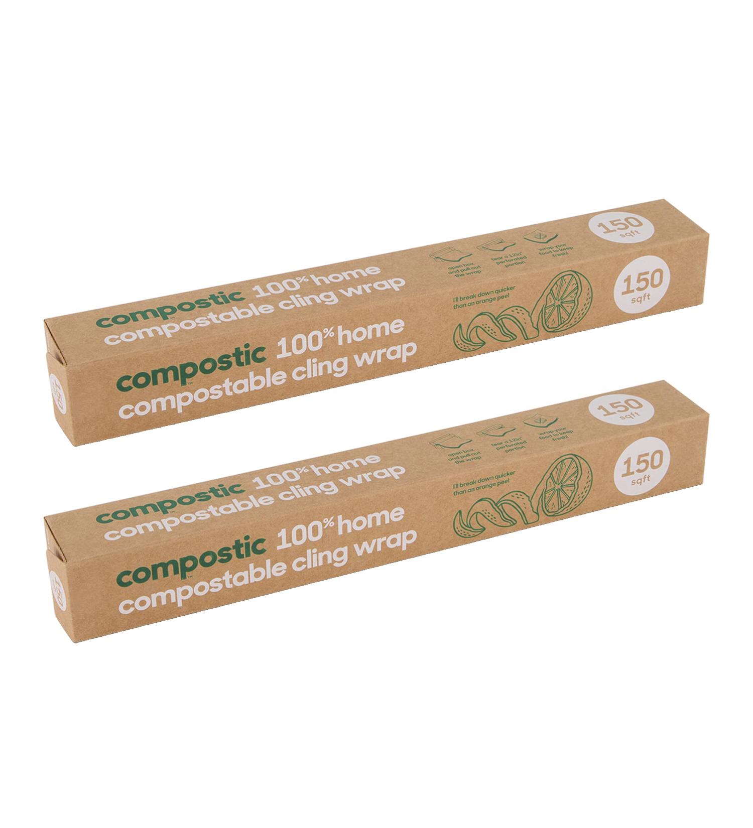 Compostic Home Compostable Cling Wrap - Eco Friendly Reusable Food Wrap, 150 SQ.FT (2 Pack) - Buy Online on SooperMarket.com