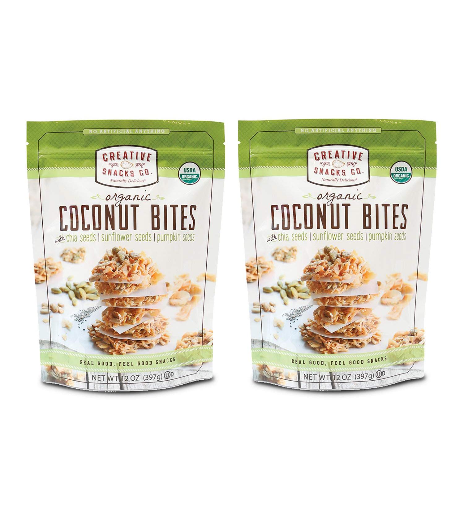 Organic Coconut Bites with Chia, Sunflower & Pumpkin Seeds - 2 Pack, 12oz Resealable Bags - Buy Online on SooperMarket.com