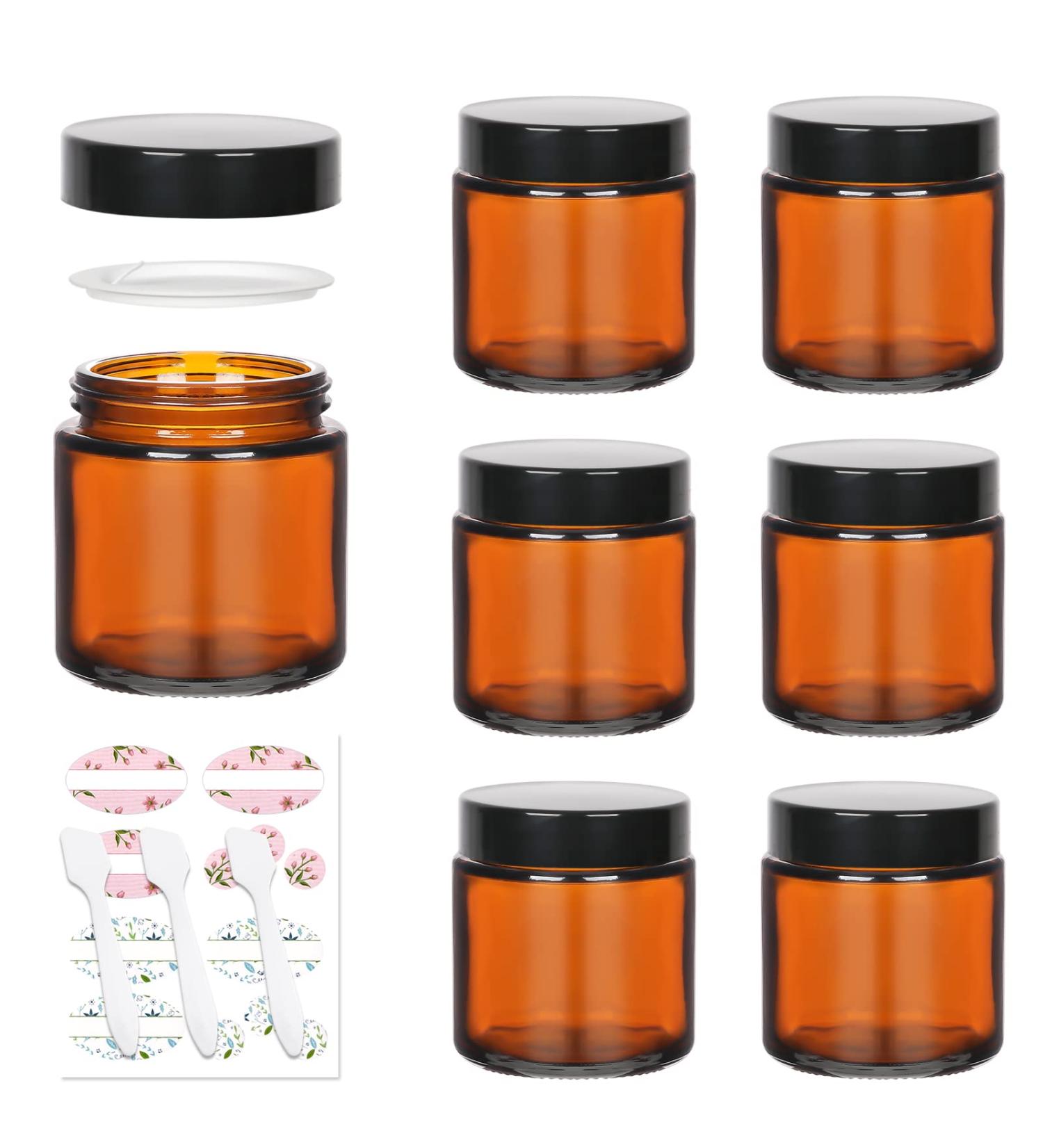 Yishik 4 oz Amber Glass Round Jars with Black Lids 6 Pack Empty Cosmetic Jars Face Cream Storage Containers for Powder Lotion Beauty Products Travel Favors Amber-4oz - Buy Online on SooperMarket.com