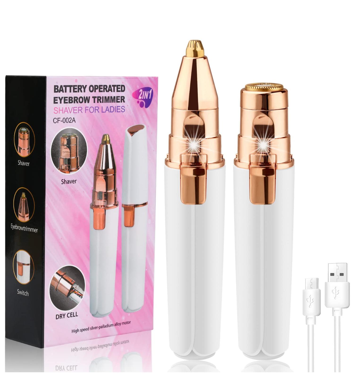 YOGINGO 2 in 1 Rechargeable Eyebrow Trimmer & Hair Removal Tool with LED Light - Painless Precision for Women's Face, Lips, Nose, Body, Arms - Buy Online on SooperMarket.com