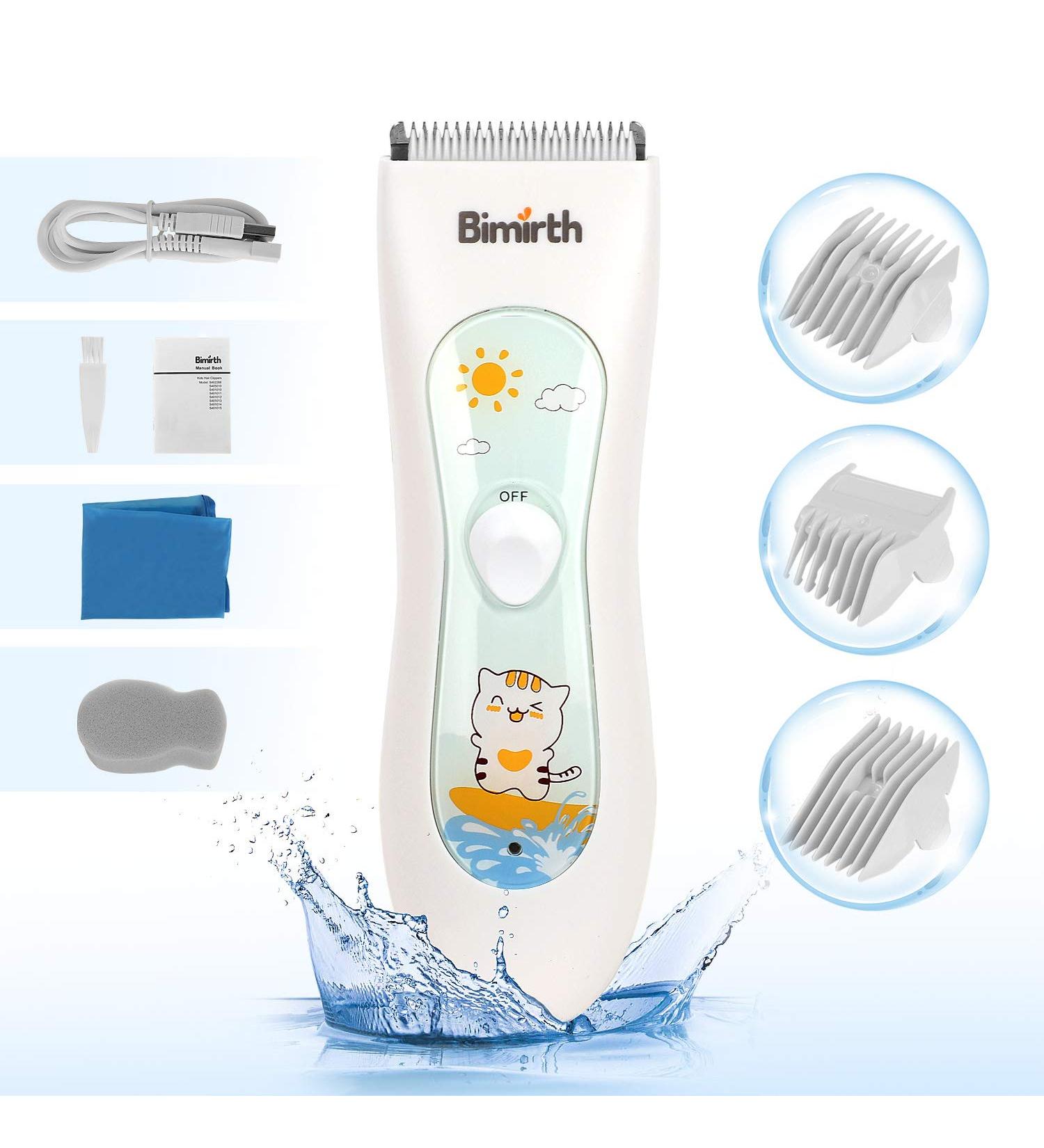 Bimirth Baby Children Hair Clippers | Cordless & Quiet with Safe Ceramic Blade | USB Rechargeable & Waterproof | 3 Guide Combs | White - S12 - Buy Online on SooperMarket.com