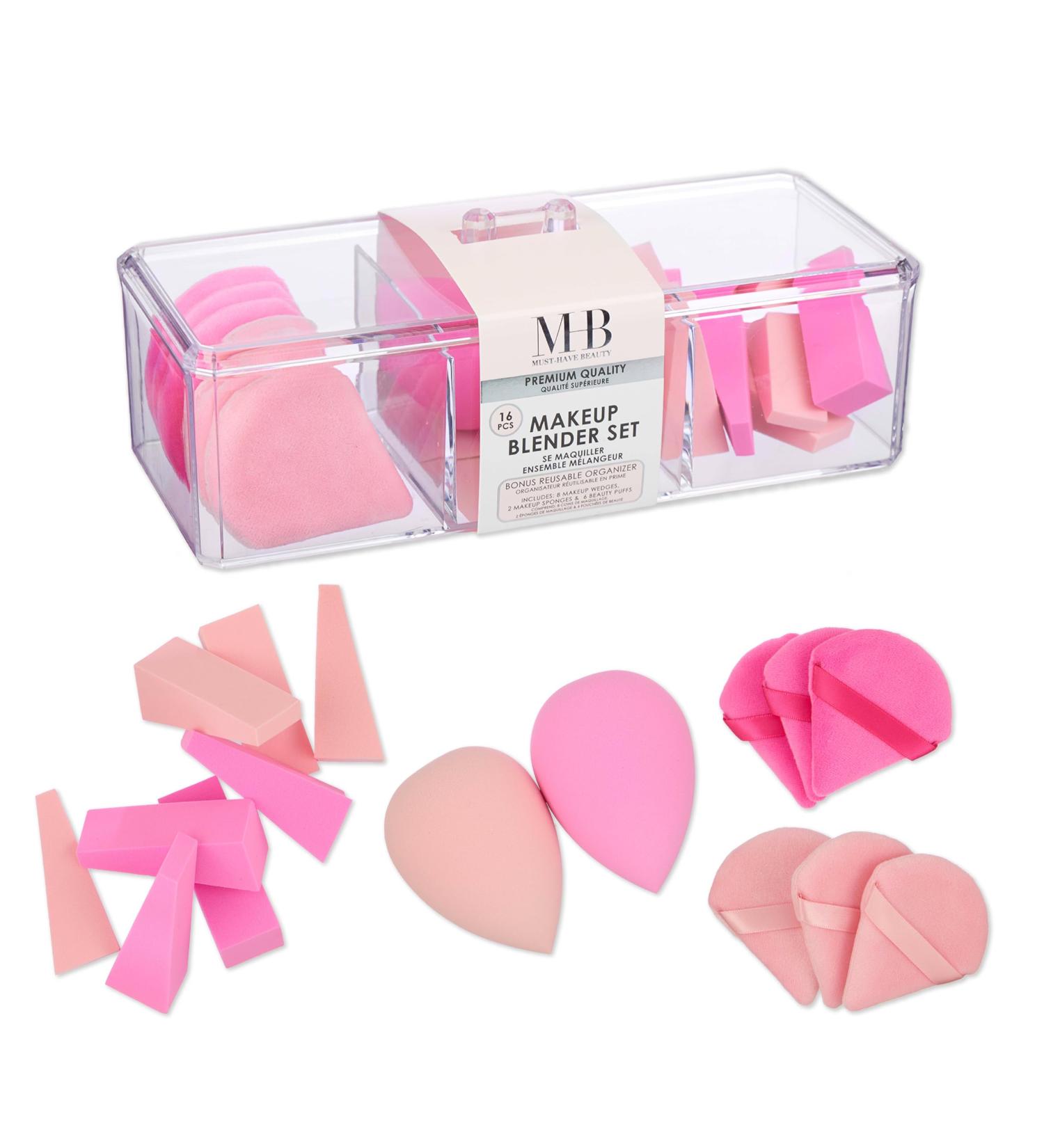 Expressions 16pc Makeup Blender Set - Pink Beauty Sponges Wedges & Organizer for Flawless Makeup Application | Assorted Blenders - Shop Internationally - Buy Online on SooperMarket.com