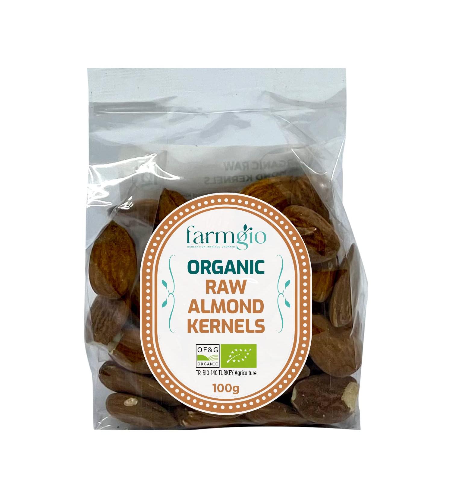 Farmgio Organic Raw Almond Kernels 5 X (100 g) | Vegetarians & Vegans | Certified Organic Agriculture | Zero Preservatives or Additives! - Buy Online on SooperMarket.com