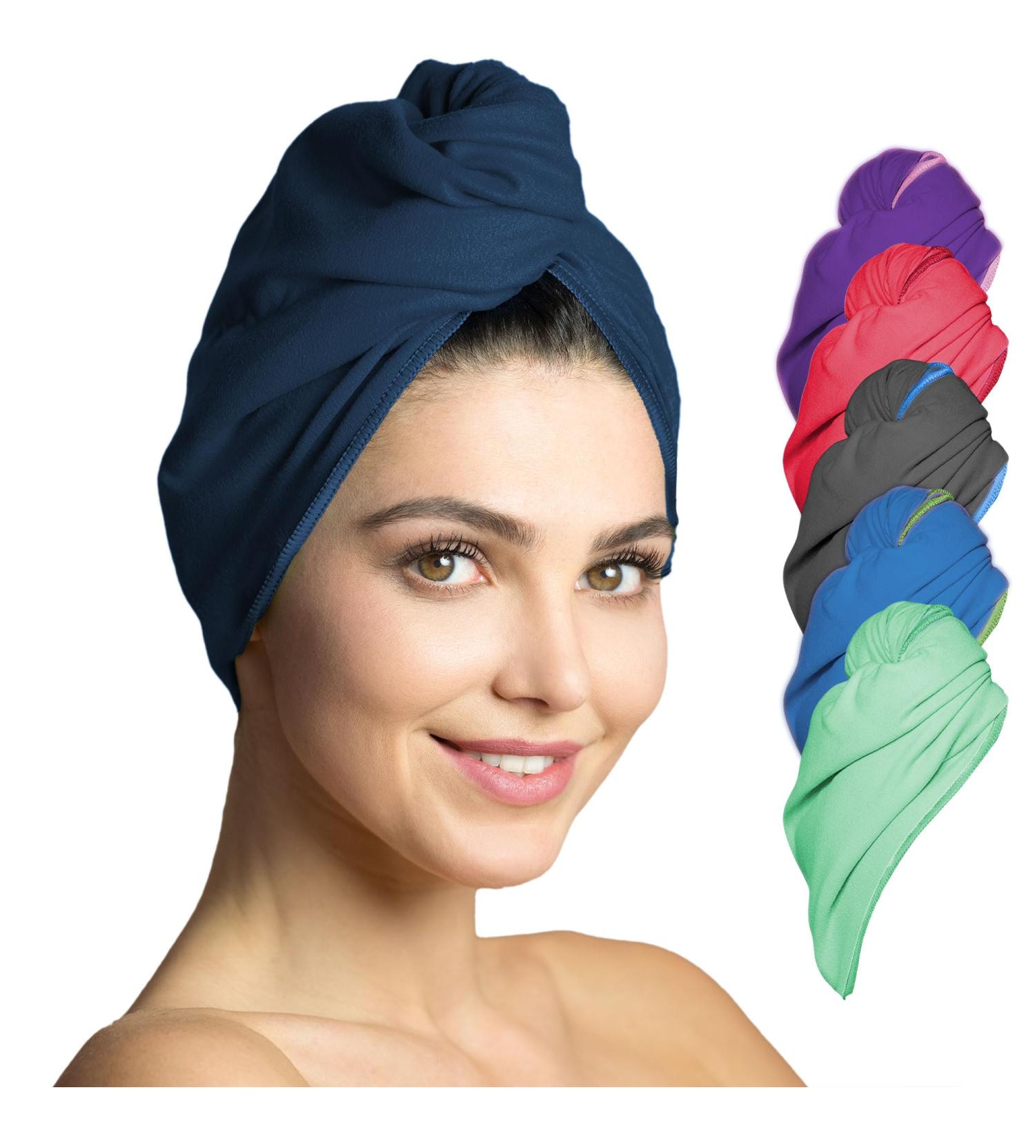 Fit Flip Hair Turban Set - Microfiber Quick-Drying Hair Towels (2 Pieces) | Absorbent Navy Blue Turban - Perfect for Effortless Hair Drying - Buy Online on SooperMarket.com