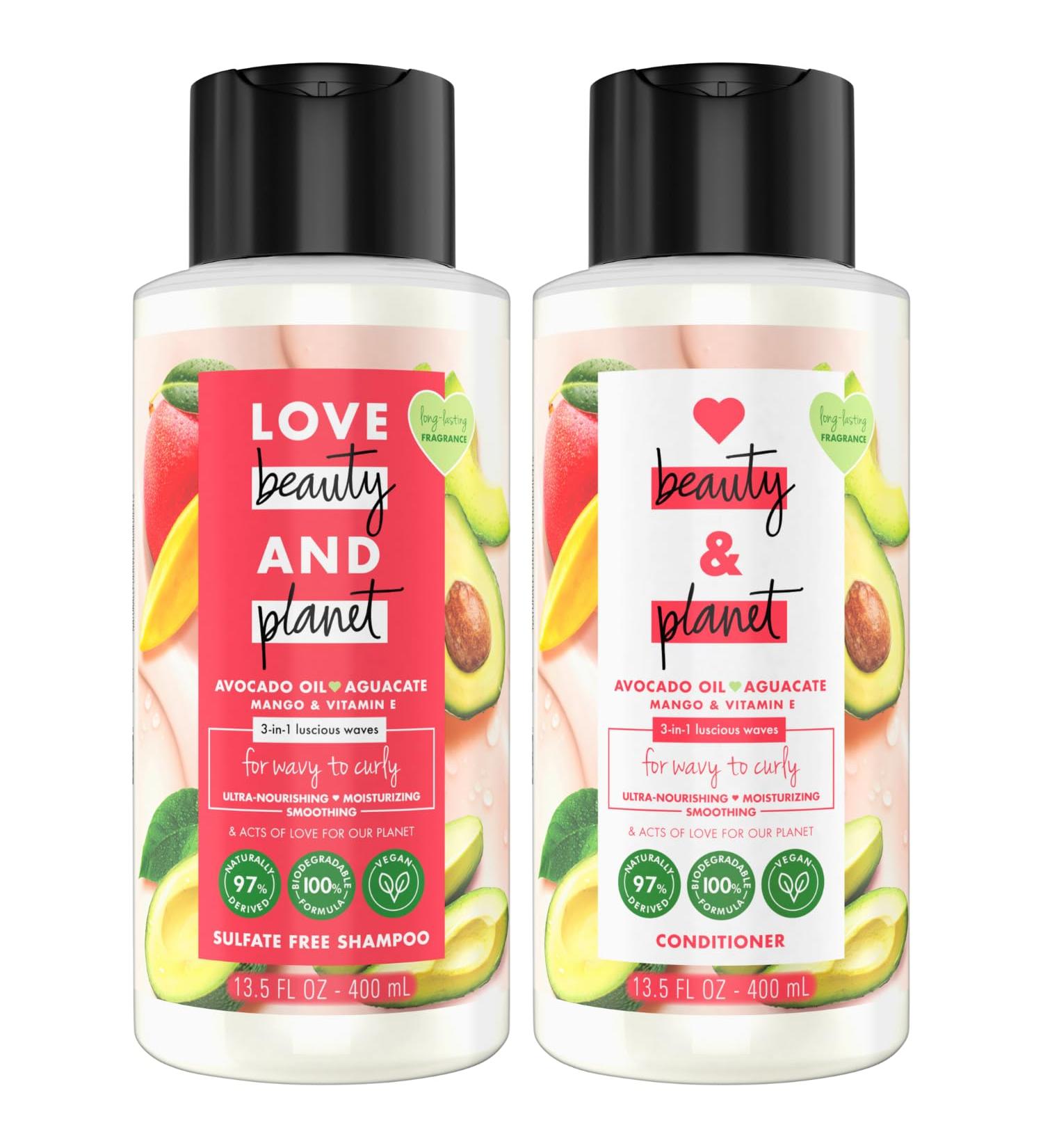 Love Beauty Planet Shampoo & Conditioner Set - Sulfate-Free Avocado Oil Mango & Vitamin E for Wavy & Curly Hair - 13.5 Oz - Buy Online on SooperMarket.com