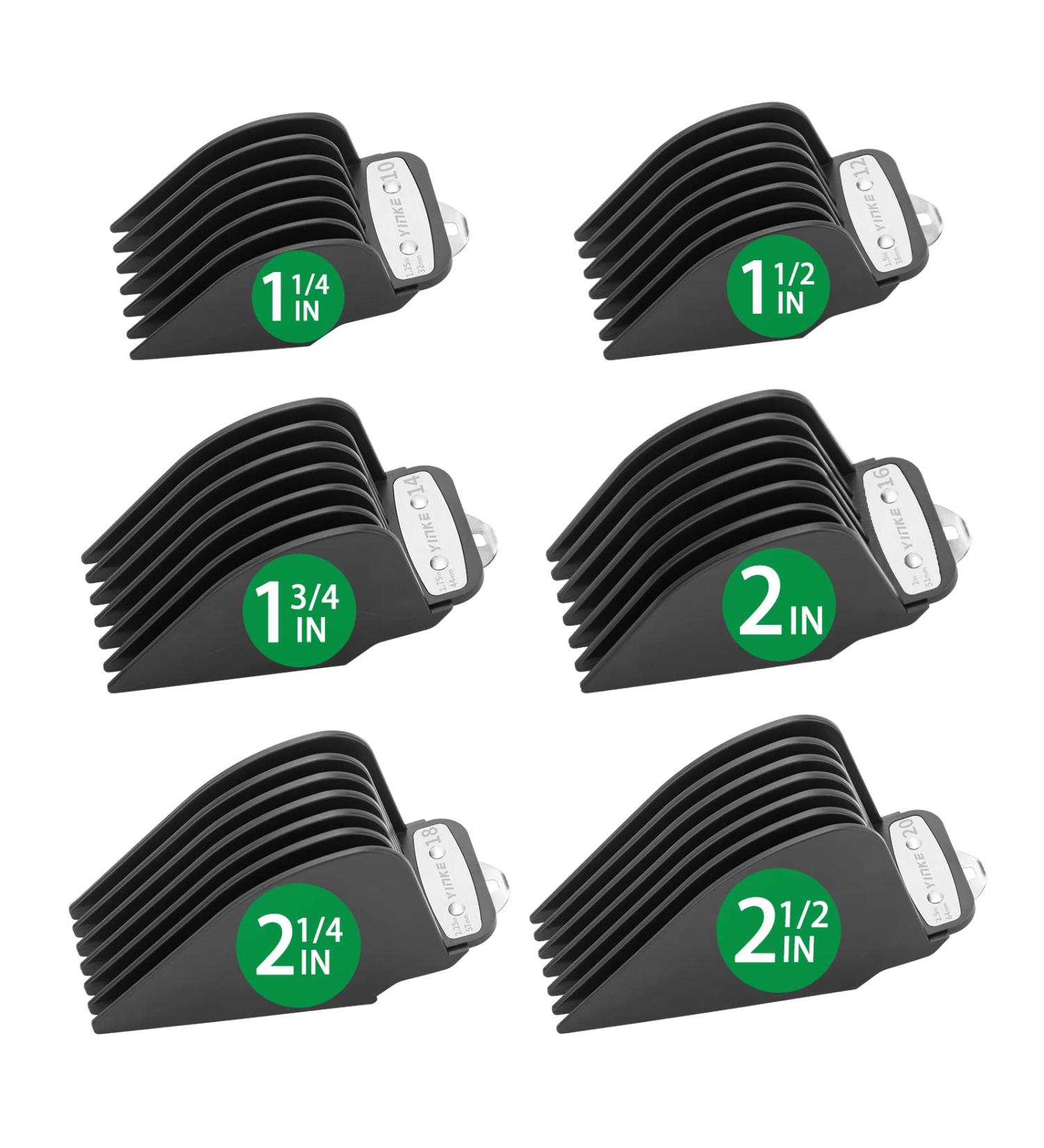 YINKE Premium Clipper Guards Set for Wahl Clippers - 6 Long Attachments (1.25-2.5) - Metal Clip, Fits Most Sizes - Black - Buy Online on SooperMarket.com
