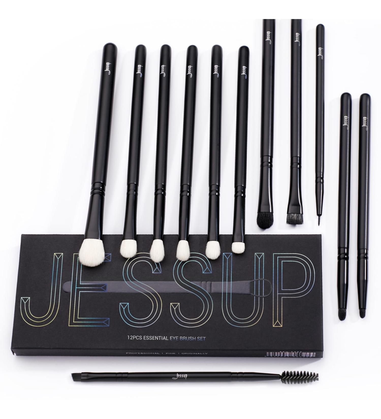 Jessup 12pcs Black Eye Makeup Brushes Set - Professional Eyeshadow Brush Set with Natural Synthetic Hair for Eyebrow, Eyelash, Eyeliner - T322 F-T322 - Buy Online on SooperMarket.com