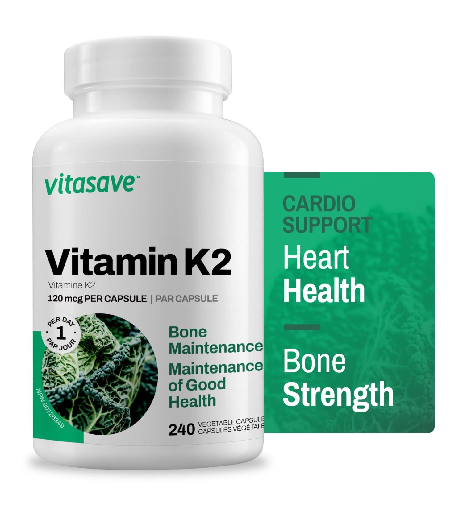 Vitamin K2 120mcg | Supplement with Premium MK-7 | Non-GMO Formula with Maximum Absorption | Made in Canada (240 Capsules (Pack of 1) 240 count (Pack of 1) - Buy Online on SooperMarket.com