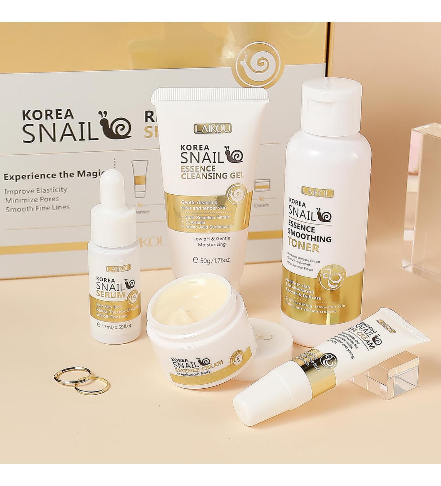 LAIKOU Korea Snail Mucin Skincare Set Gift Set for Teenage Girls Women Snail Mucin Cleanser Toner Face Serum Eye Cream Moisturiser Enhance Elasticity Smooth Fine Lines & Refine Pores Travel Kit - Buy Online on SooperMarket.com