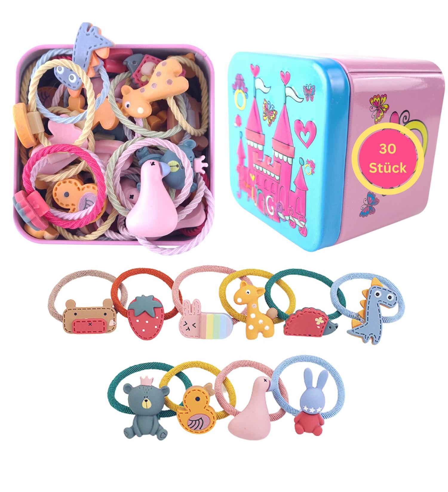 30 Cute Cartoon Animal Hair Ties for Girls in Metal Box - Thin Elastic Bands for Children s Hair Jewelry - Buy Online on SooperMarket.com