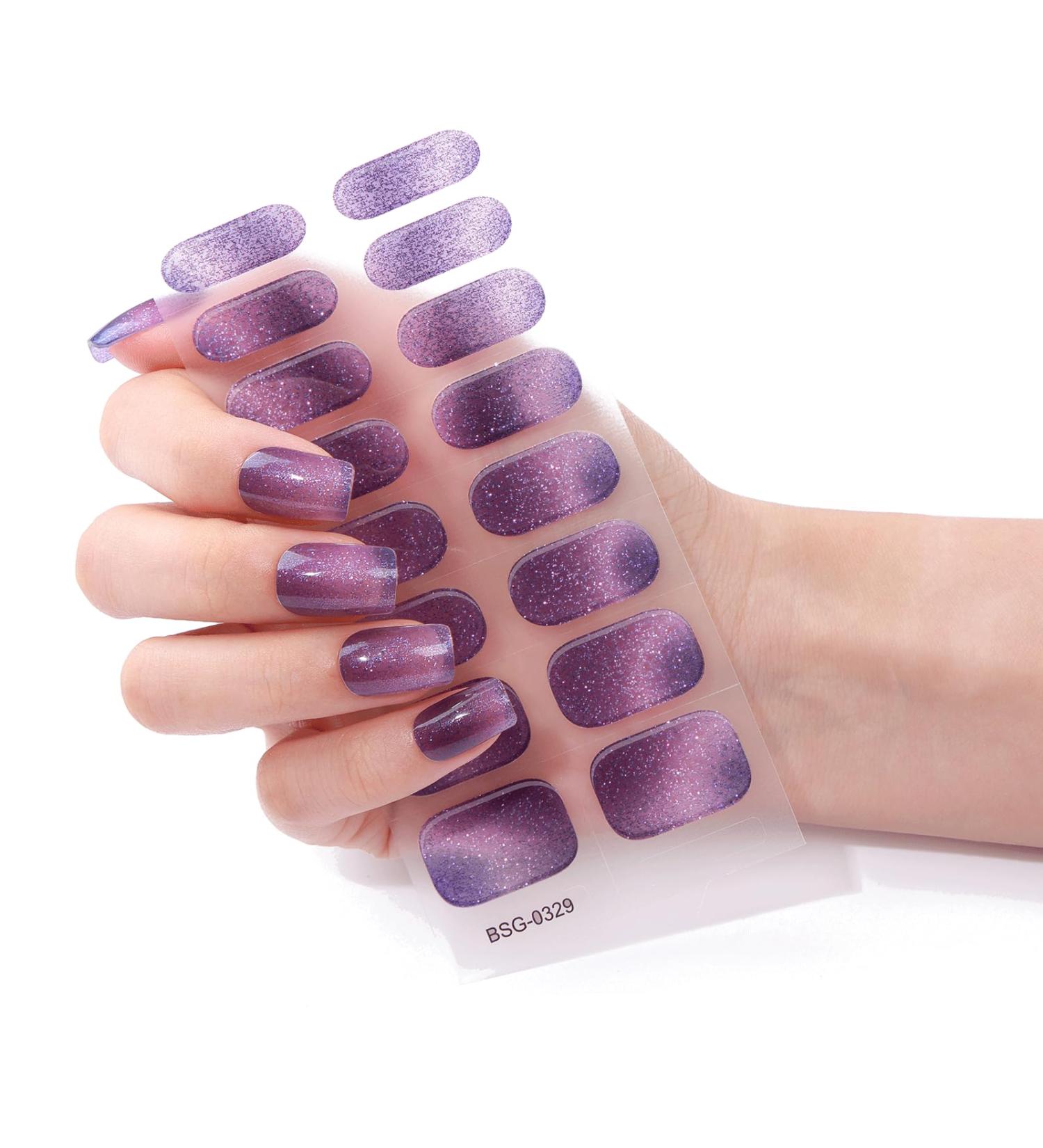16 PCs Purple Gel Nail Polish Stickers - Full Wrap Nail Strips for Women & Girls | Cured Gel Nail Decoration (BSG-0329 Starry Sky) - Buy Online on SooperMarket.com