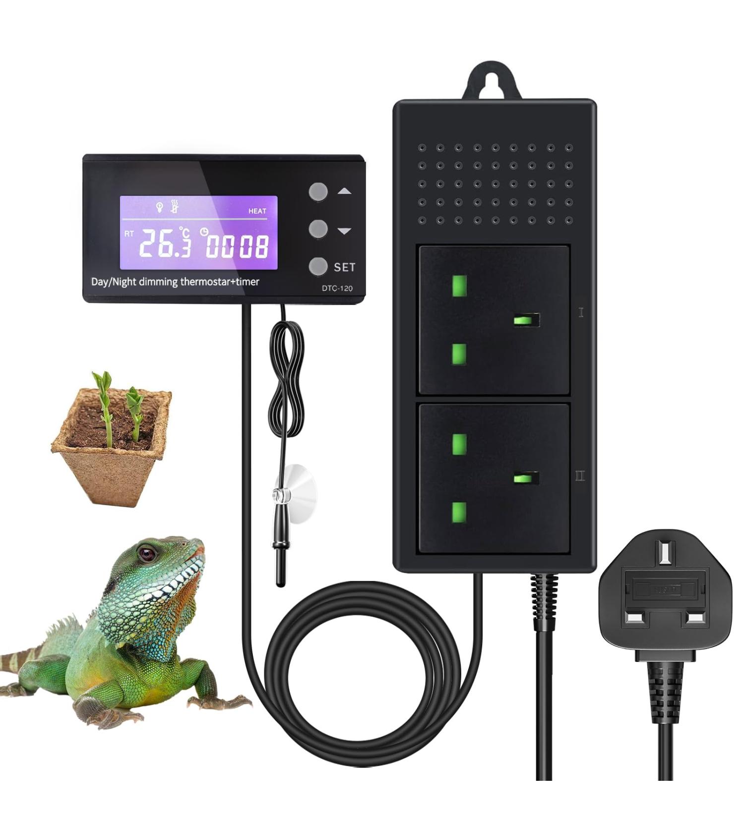 Bonlux PID Reptile Thermostat Plug Socket - Digital Dimmer Temperature Controller with Timer for Home Brew, Greenhouse, Reptile Vivarium - Heater Heat Mat Tube Heater - Buy Online on SooperMarket.com
