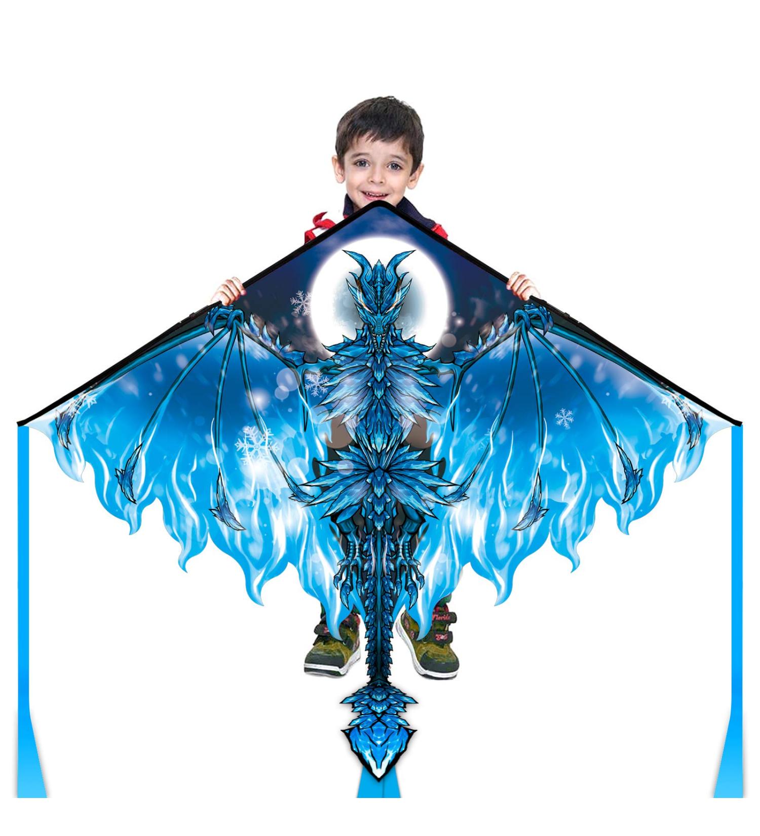 Dragon Kite for Kids & Adults - Easy-to-Fly Delta Beach Kite with 300ft String | Ice-themed Design - Buy Online on SooperMarket.com