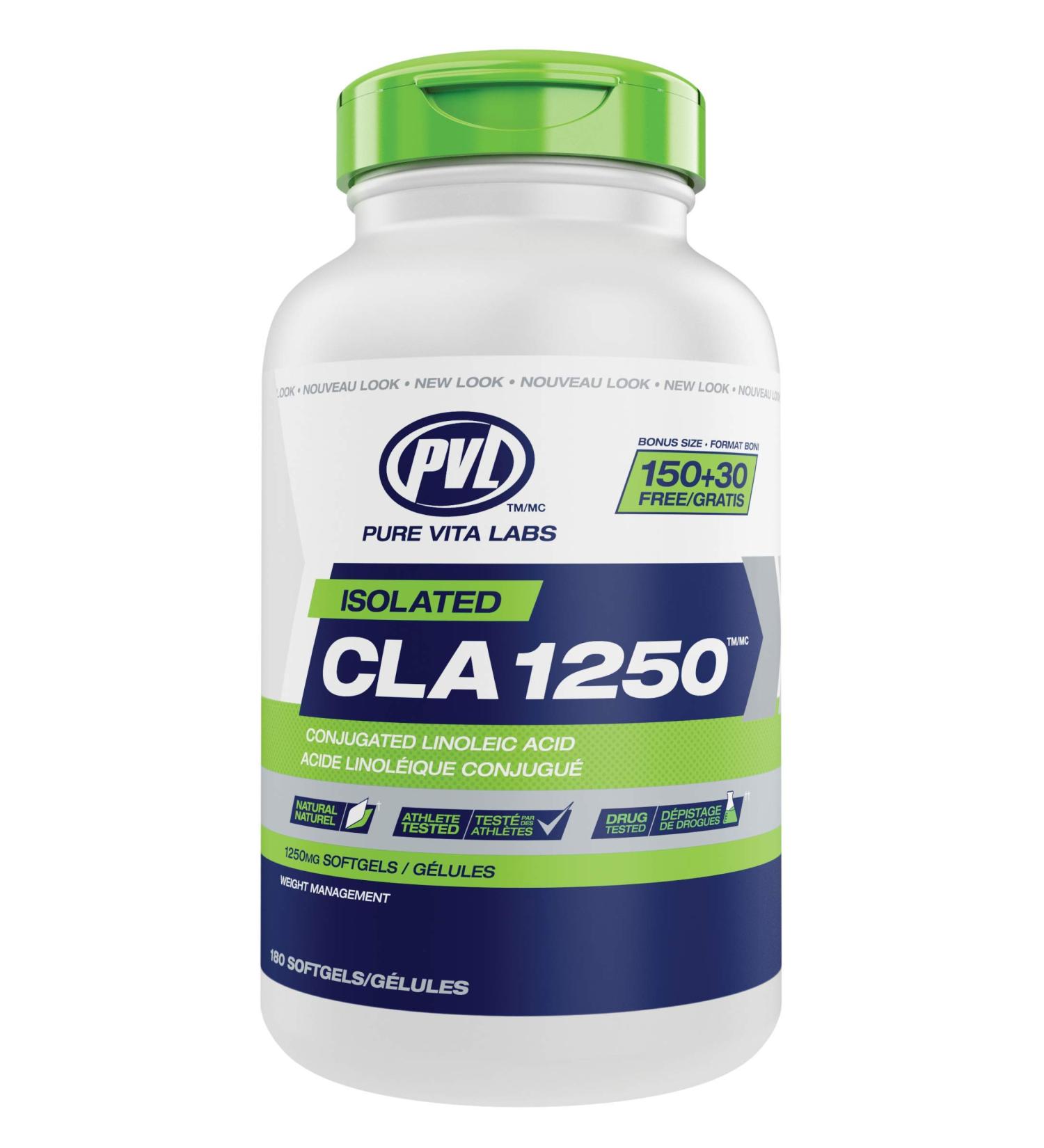 PVL Isolated CLA 1250 Weight-Loss Supplement Stimulant-Free Fat Burner and Metabolism Booster Diet Pills for Lean Muscle Tone Bonus Size 150 + 30 Free Softgels - Buy Online on SooperMarket.com