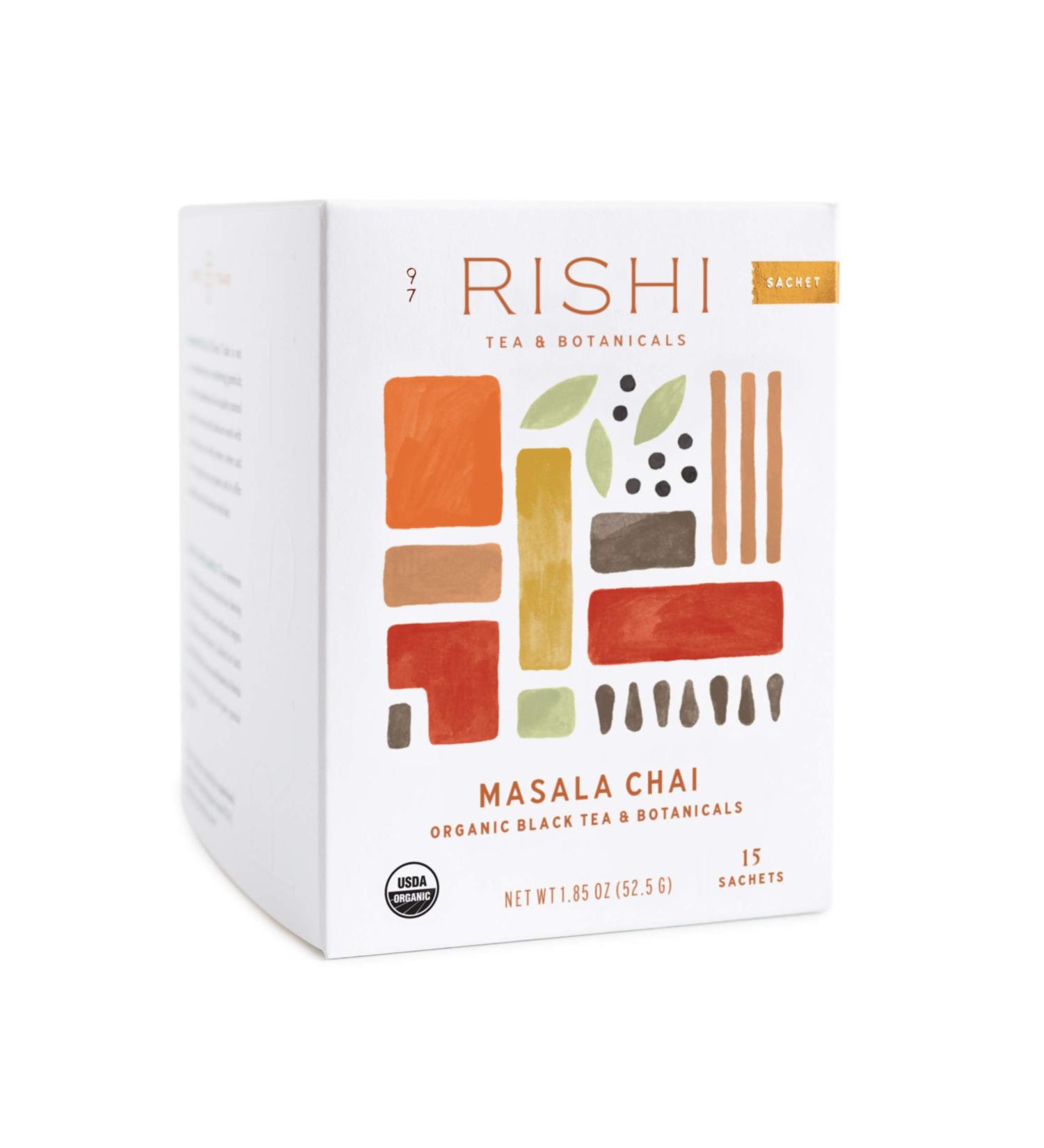 Rishi Tea Masala Chai Herbal Tea | Organic Fair Trade Black Tea Blend | 15 Sachet Bags | Immune Support & Highly Caffeinated - Buy Online on SooperMarket.com