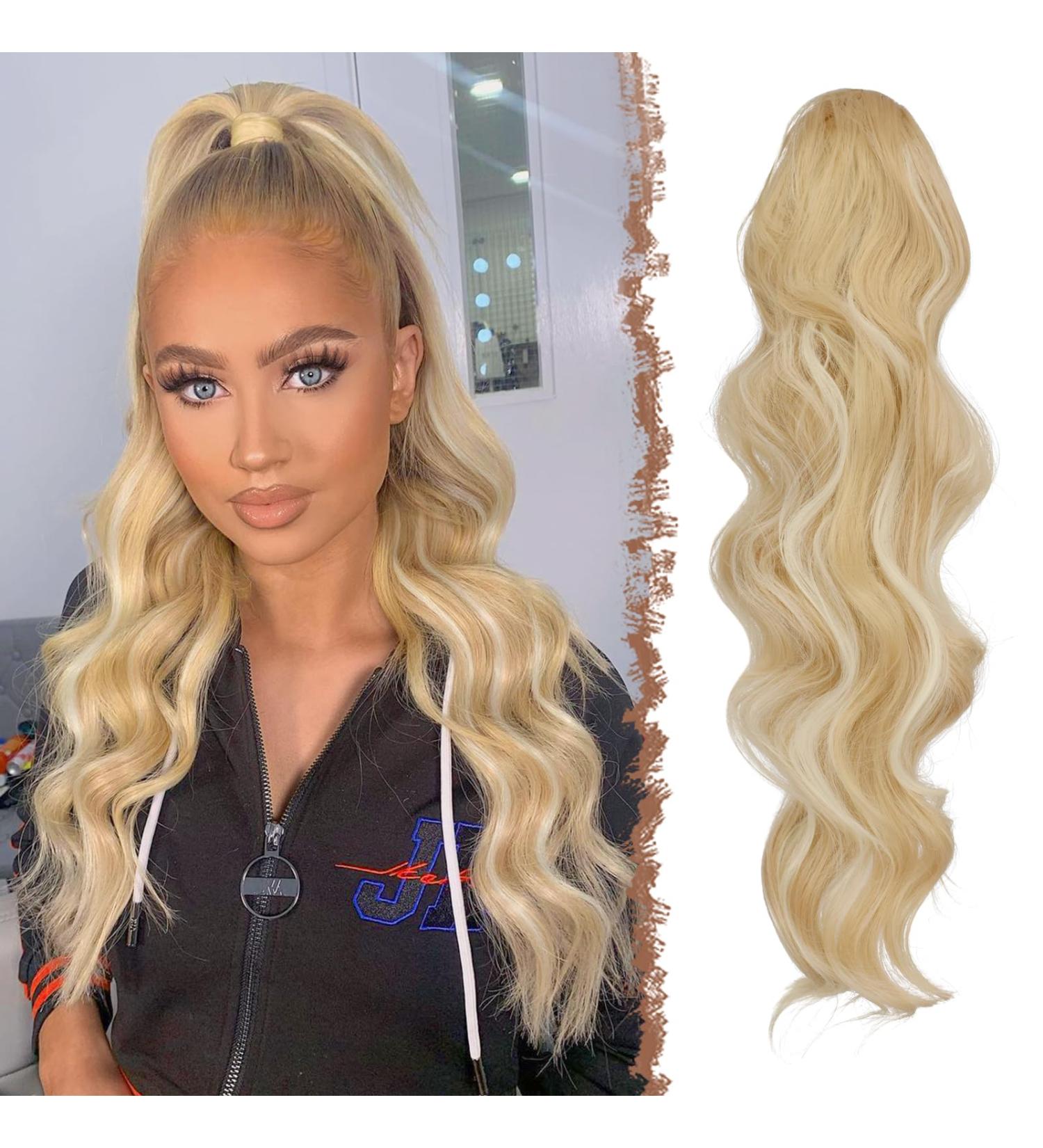 Feshfen 60cm Synthetic Wavy Curly Ponytail Hair Extension - Blonde & Bleach Blonde Options for Women - Buy Online on SooperMarket.com