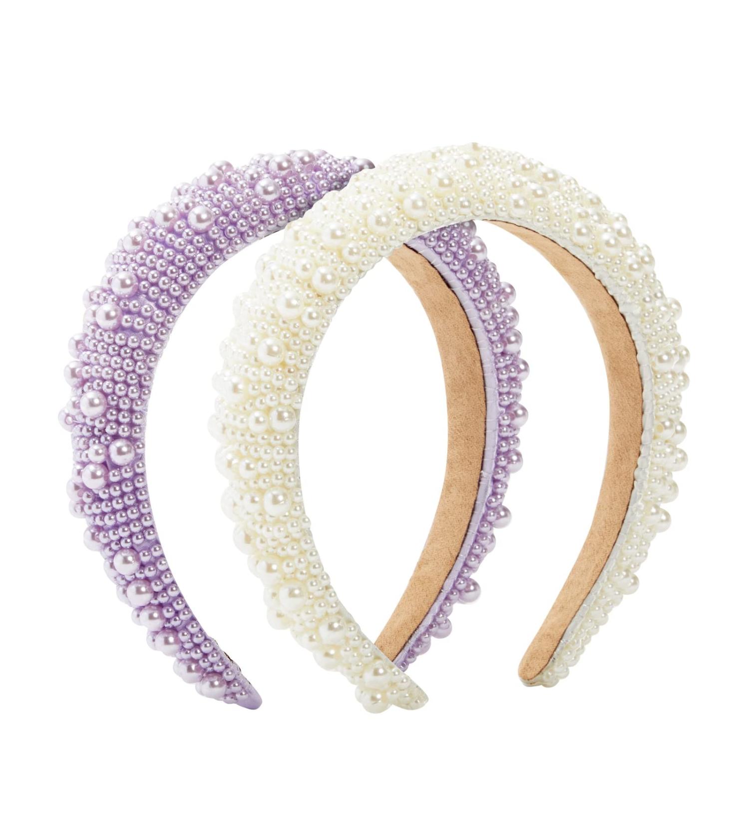 Padded Pearl Headbands 2 Pack - Lavender & Off White Crystal Headbands for Women - Buy Online on SooperMarket.com