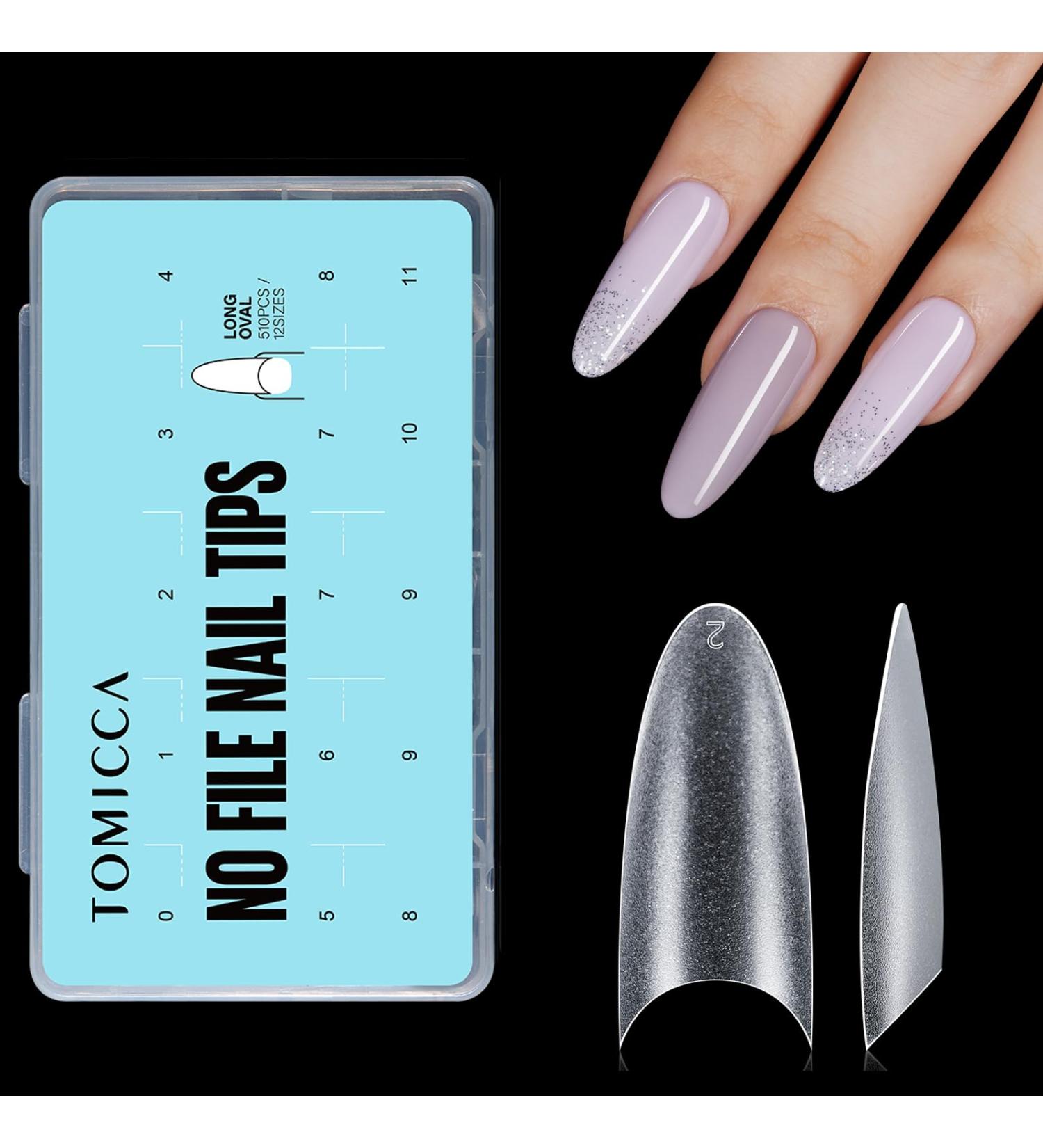 TOMICCA Long Oval French Edge Nail Tips 510pcs - Clear Matte Half Cover False Nails for Acrylic Extensions - 15 Sizes Artificial Nails for Salon Use - Buy Online on SooperMarket.com