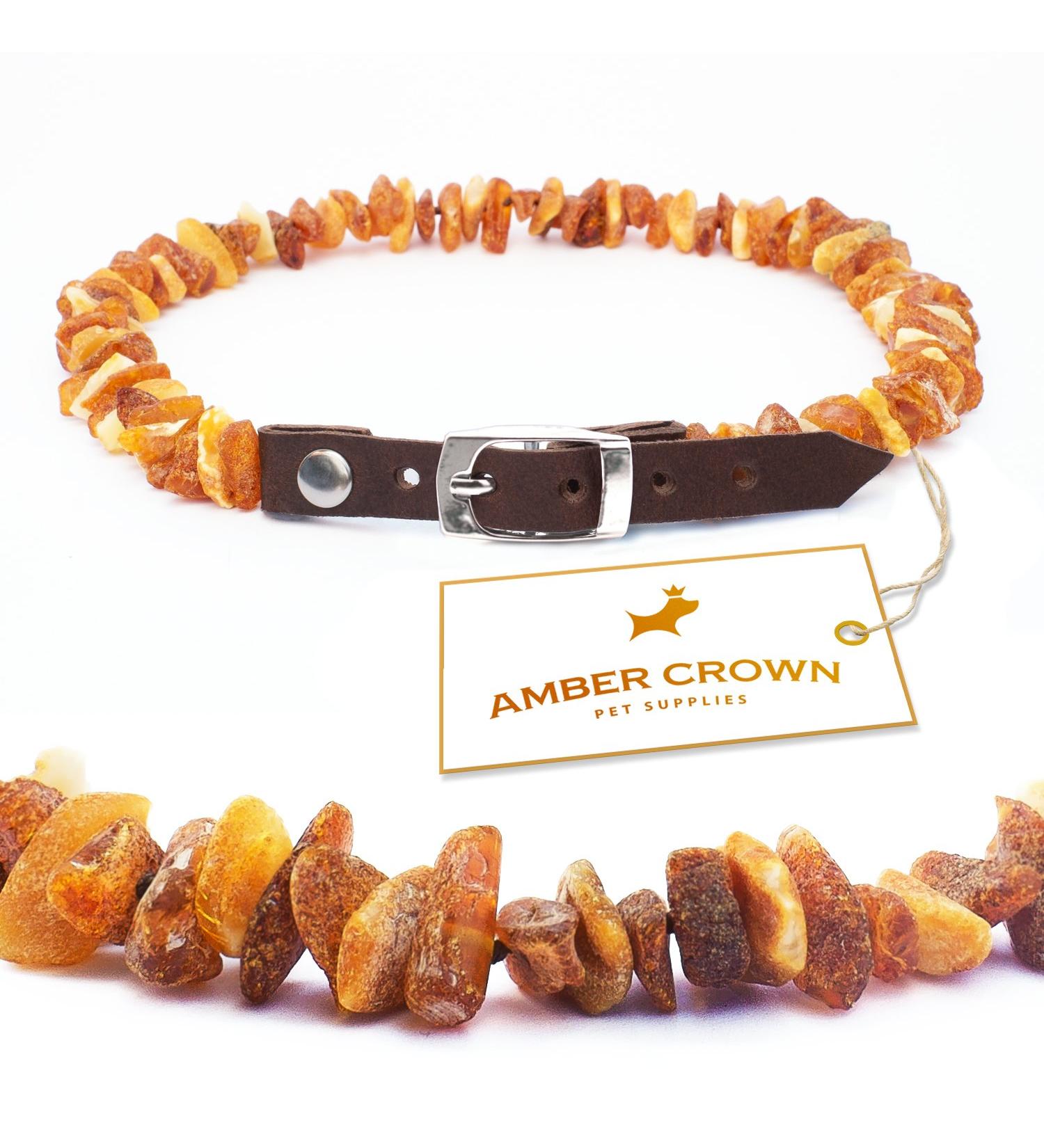 Premium Amber Necklace for Dogs & Cats | Leather Clasp | Flea & Tick Protection 30-35cm - Buy Online on SooperMarket.com