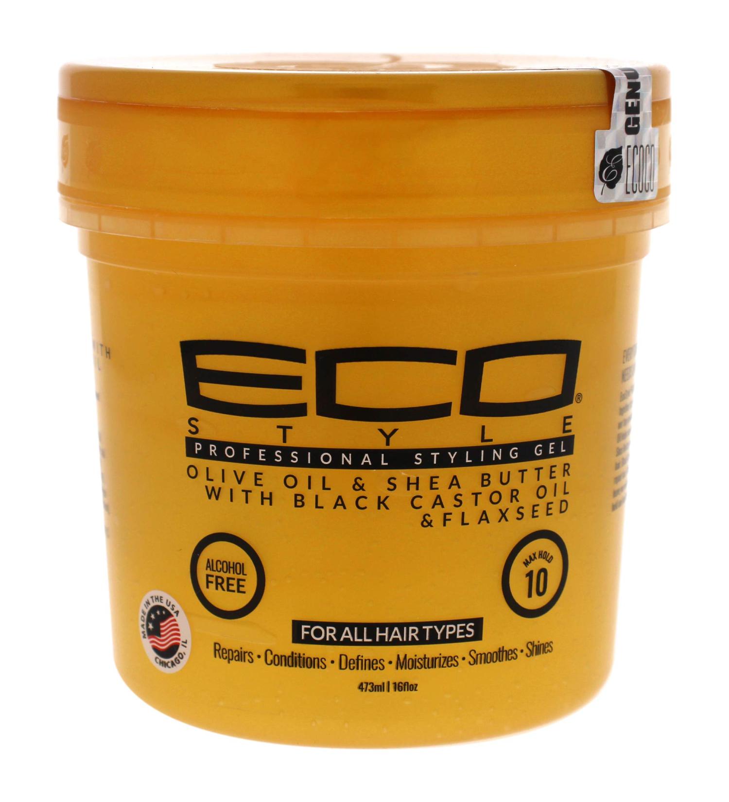 Ecoco Eco Style Gel - Olive Oil And Shea Butter Black Castor Oil And Flaxseed - Superior Hold And Healthy Shine - Helps Moisturize Scalp - Repairs Damaged Follicles - Promotes Hair Growth - 16 Oz
