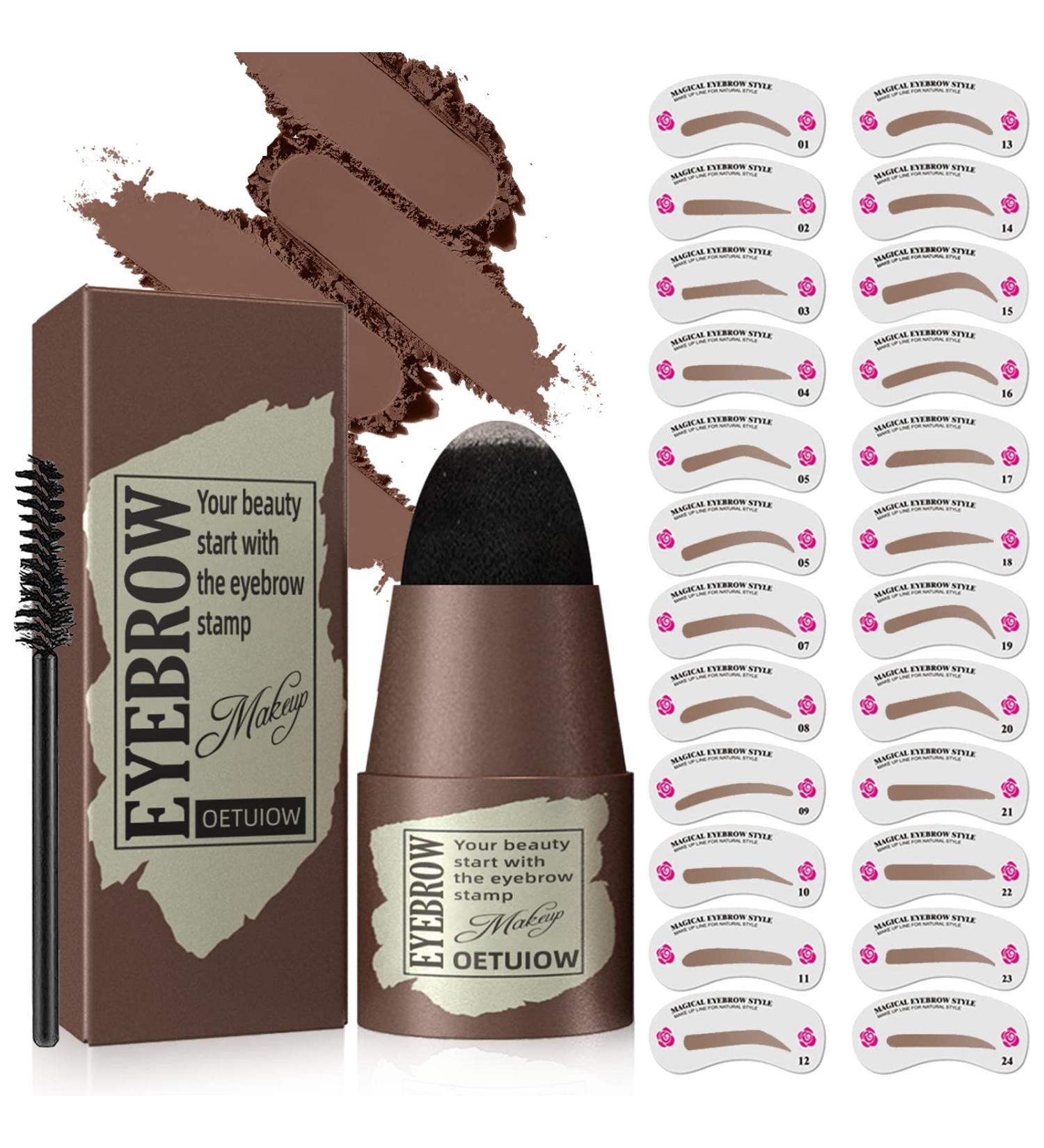Eyebrow Stamp Stencil Kit - 24 Reusable Stencils | Waterproof Trio Brow Makeup Kit (Dark Brown) - Buy Online on SooperMarket.com