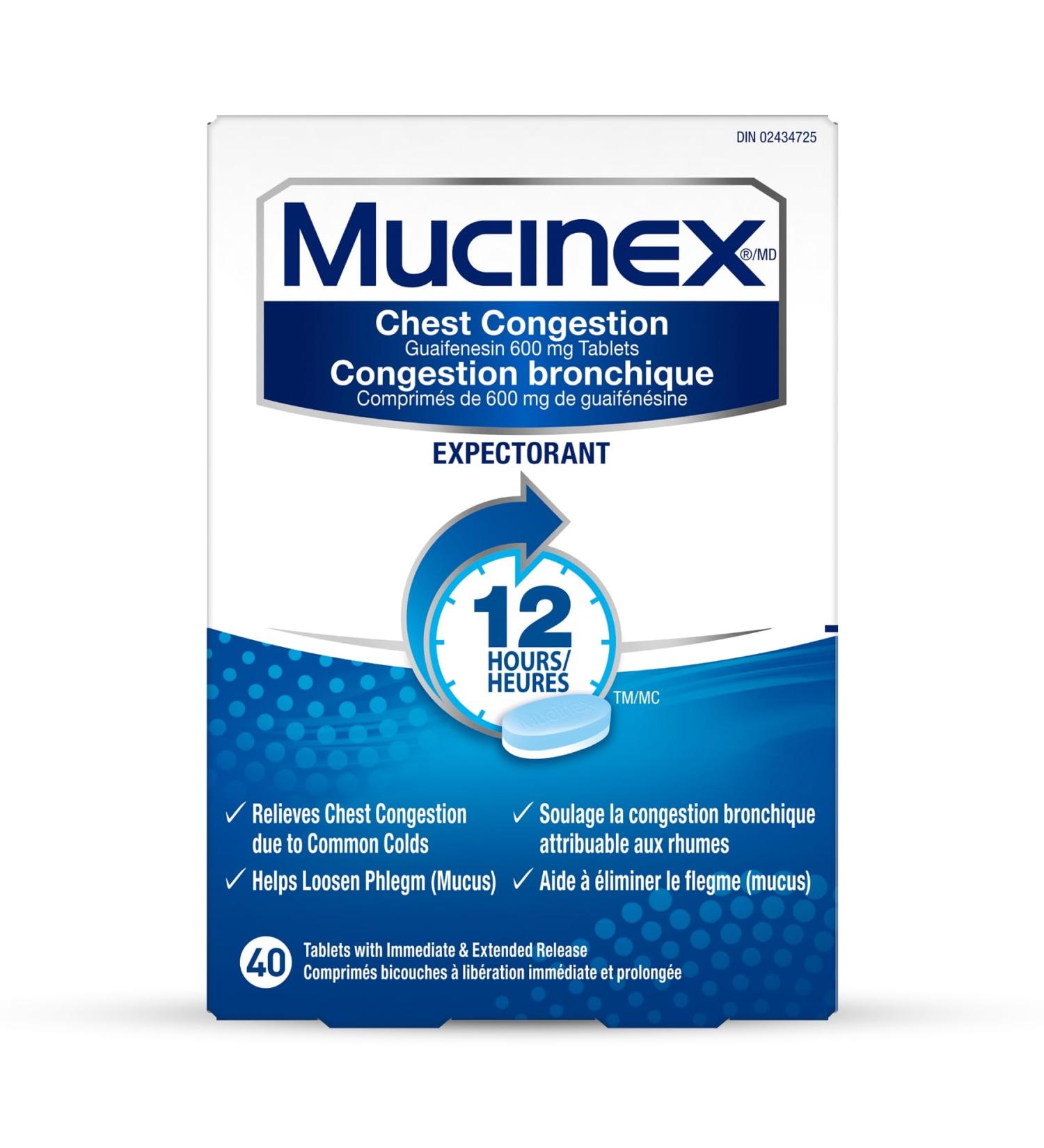 Mucinex Chest Congestion Guaifenesin 600 mg Tablets Expectorant (Cough Medicine) 40 Count - Buy Online on SooperMarket.com