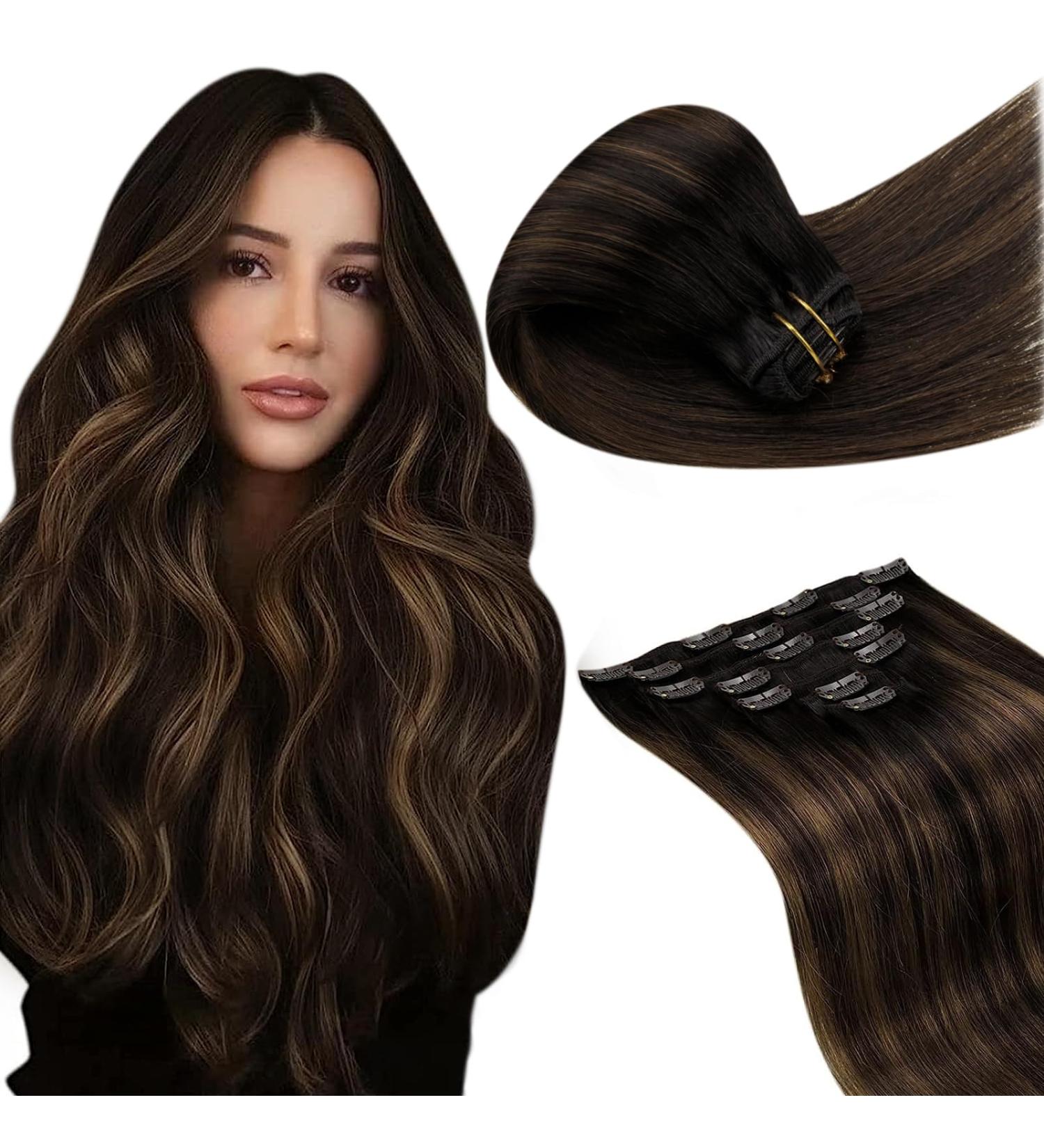 Buy Laavoo Real Hair Clip-In Extensions - Balayage Brown 55cm 105g 7pcs - Double Brown & Light Brown #2/8/2 - Buy Online on SooperMarket.com