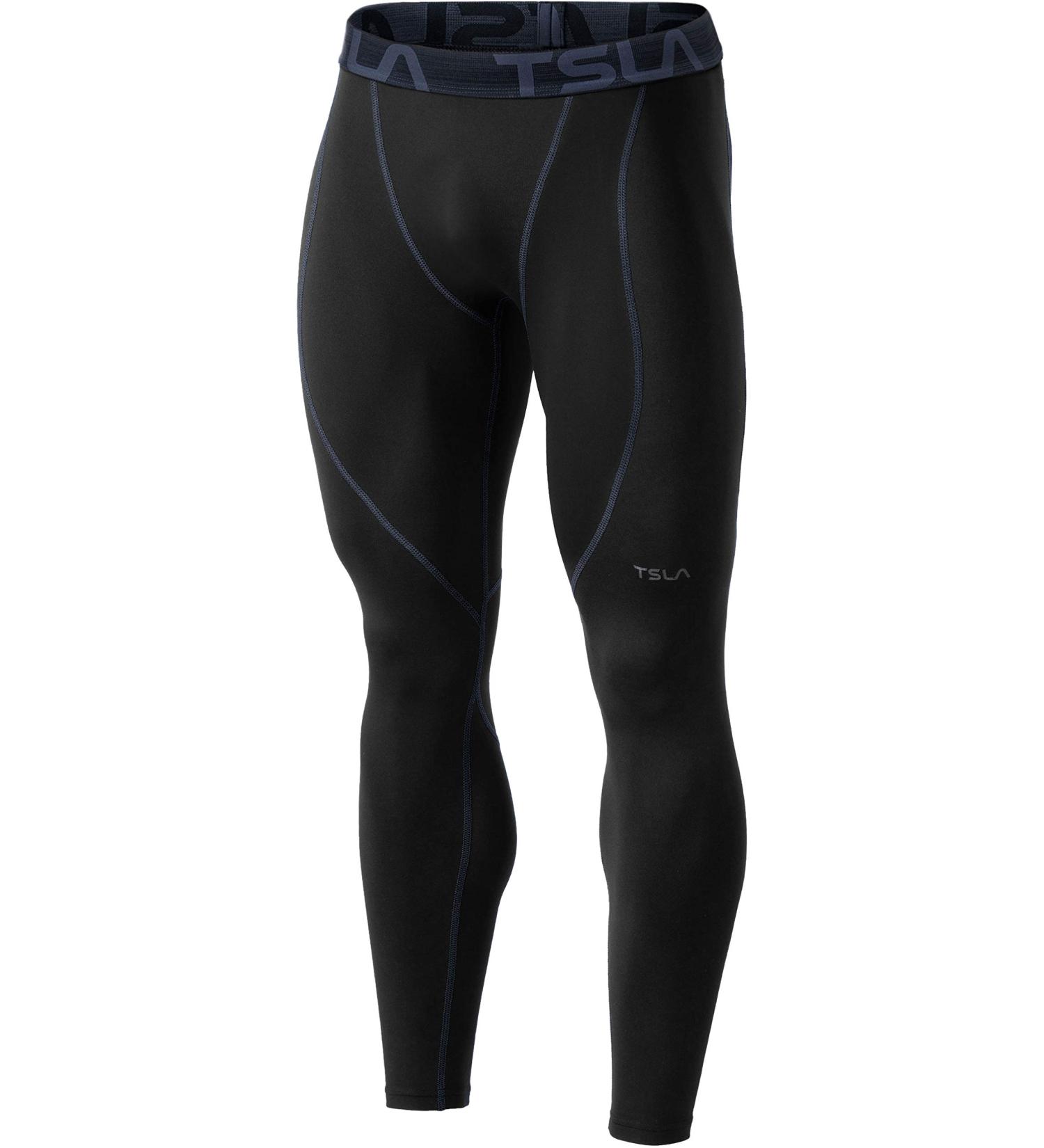 Shop TSLA Men's Thermal Compression Underwear | Winter Sports Leggings with Fleece Lining - Heatlock Technology | Black & Charcoal - Buy Online on SooperMarket.com