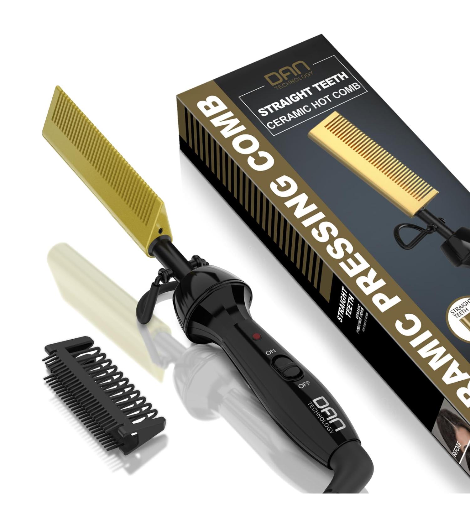 DAN Mini Electric Hot Comb for Wigs & Afro Hair - Anti-Scald Straightening Comb | Ceramic Dual Voltage Hot Comb Hair Straightener in Gold - Buy Online on SooperMarket.com