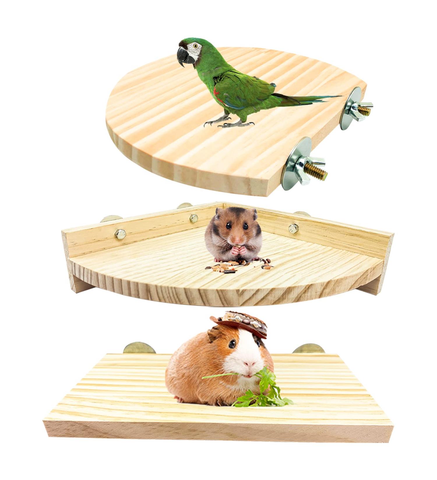 3PCS Hamster Wooden Platform Perch Stand Natural Bird Budgie Toys and Accessories Parrot Cage Perch for Chinchilla Mouse Rat Dwarf Hamster Small Animals - Box Packaging - Buy Online on SooperMarket.com