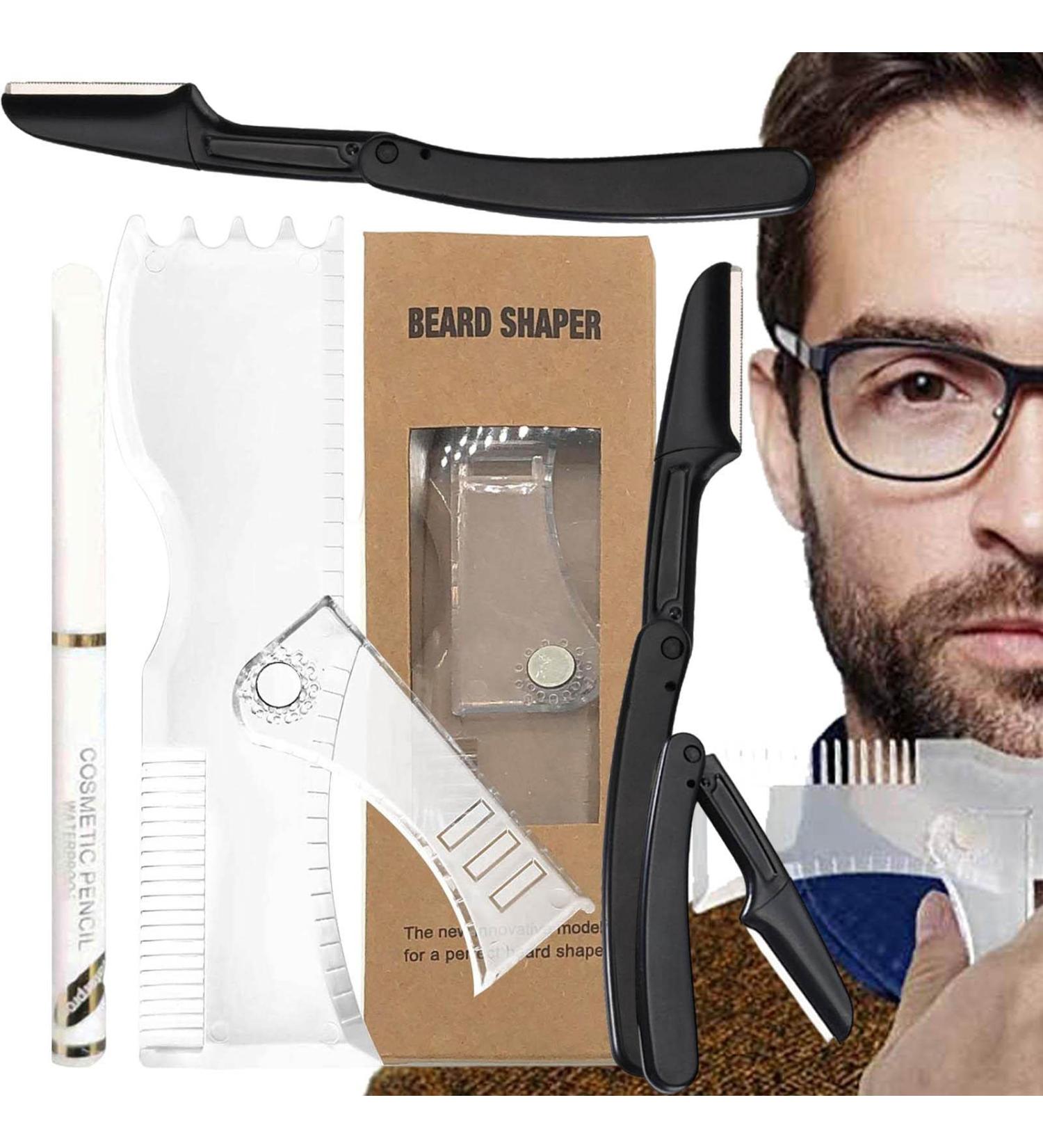 Huaxingda Beard Alignment Tool | Transparent Non-Slip Stencil & Razor - Perfect Mustache & Beard Grooming Kit - Buy Online on SooperMarket.com