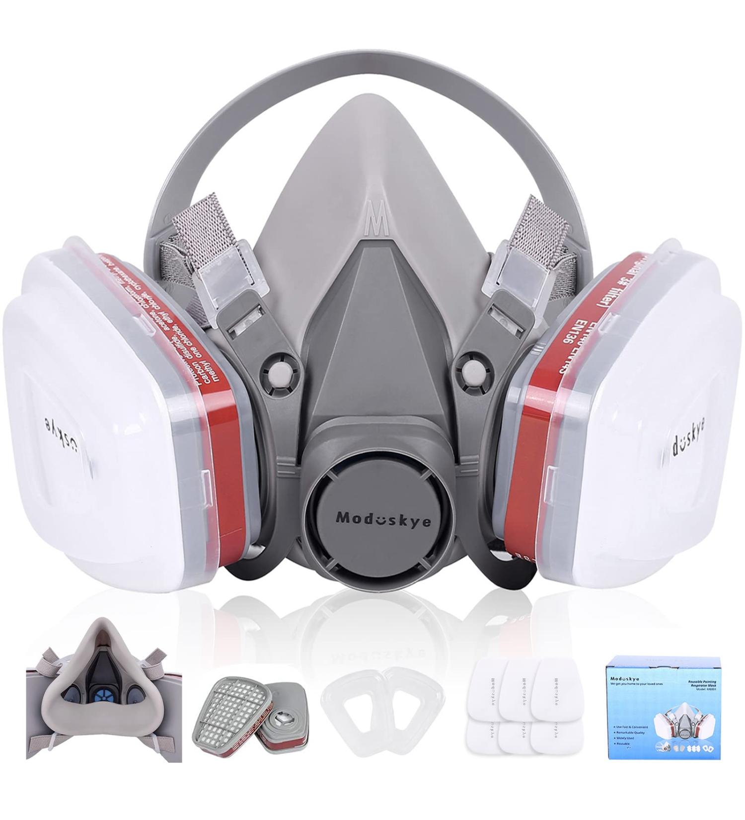 MODUSKYE Reusable Half Facepiece Respirator with 6 Active Cotton Filters for Painting, Dust, Sanding, Polishing, and Spraying - Buy Online on SooperMarket.com