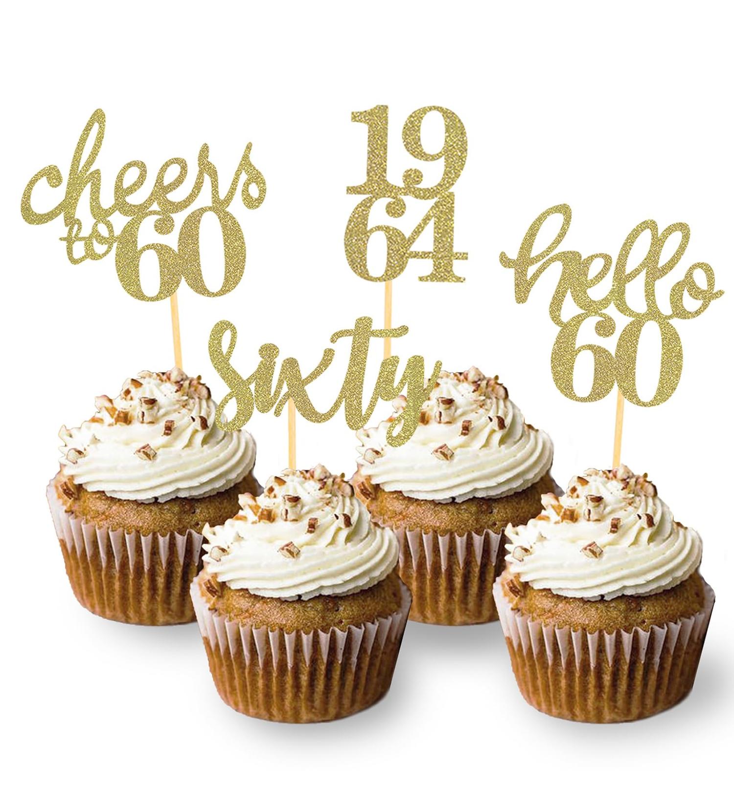 24 Pcs Glitter 60th Birthday Cupcake Toppers for Celebrating Sixty Years Old Birthday Party Decorations (Gold) - Buy Online on SooperMarket.com