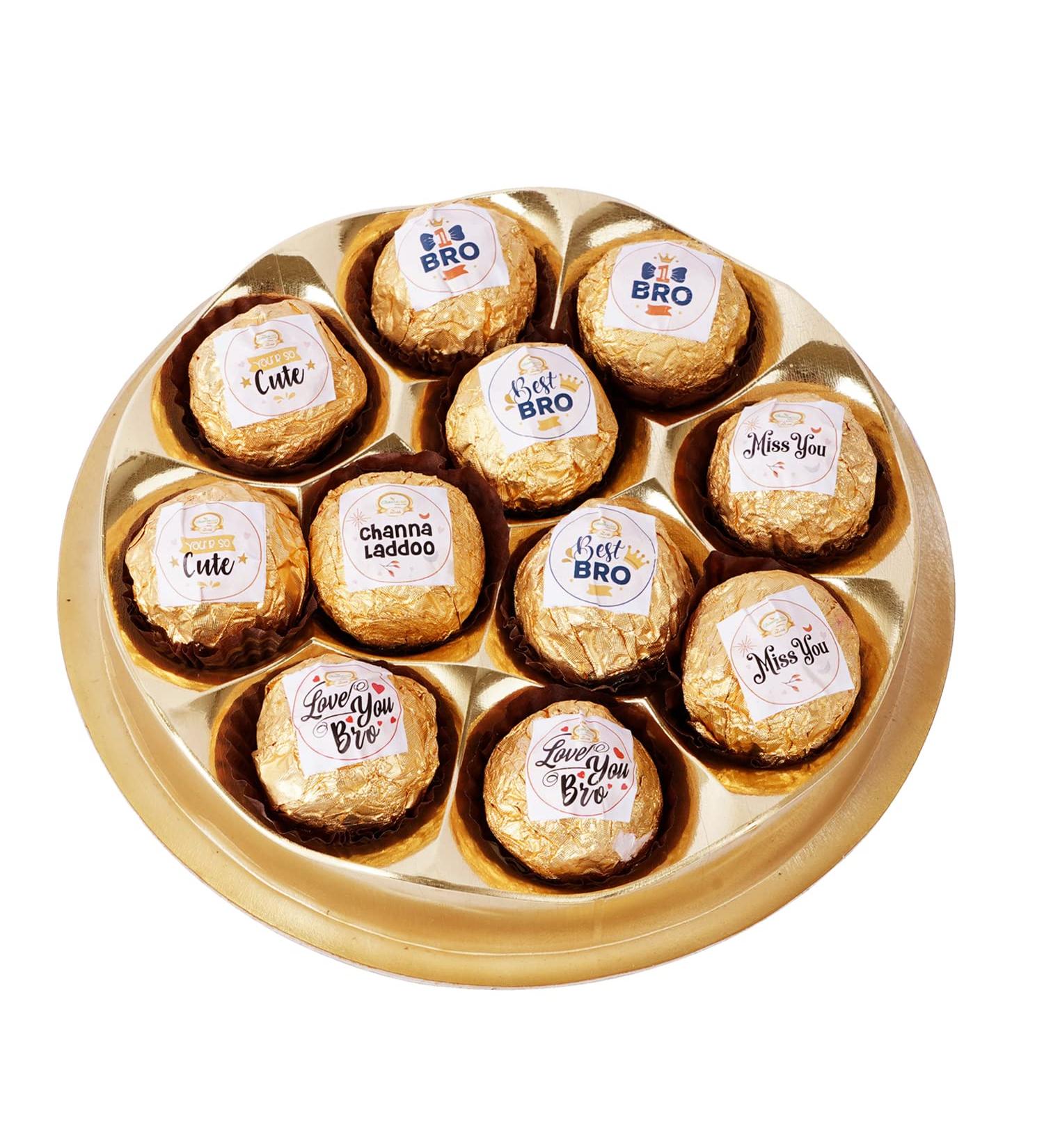 Jaiccha Ghasitaram Round Box of 11 Channa Laddoos with Captions|Gift for Diwali Gifts Holi Rakhi Valentine Christmas Birthday Anniversary Her Him| - Buy Online on SooperMarket.com