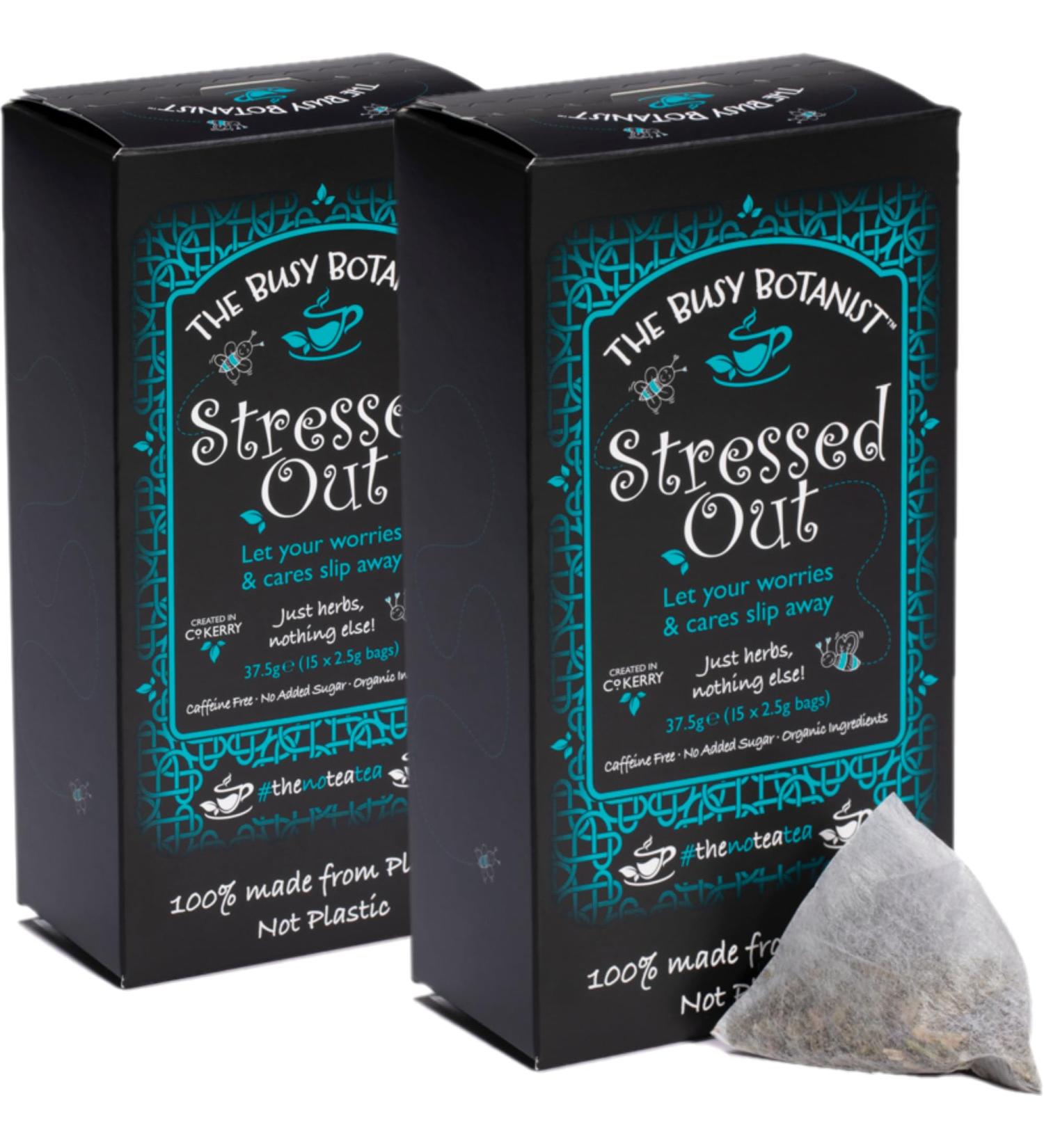 Stressed Out Herbal Tea with Valerian Root Camomile and Ashwagandha - Caffeine Free Decaffeinated - 2 x 15 Individual Tea Bags by The Busy Botanist - Buy Online on SooperMarket.com
