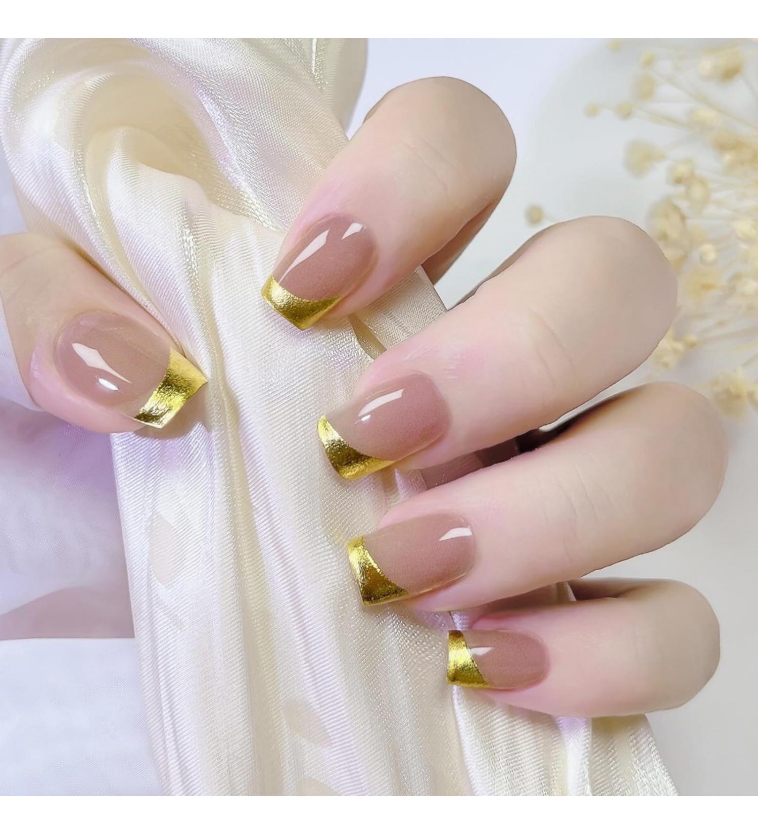 Semi Cured Gel Nails Strips - 20 Stickers Nail Wraps - Soft Self-Adhesive Gel Nail Stickers - Gold Glitter Gel Nail Strips for Nails Manicure Nail Wraps UV/LED Lamp Required Gold Edge - Buy Online on SooperMarket.com