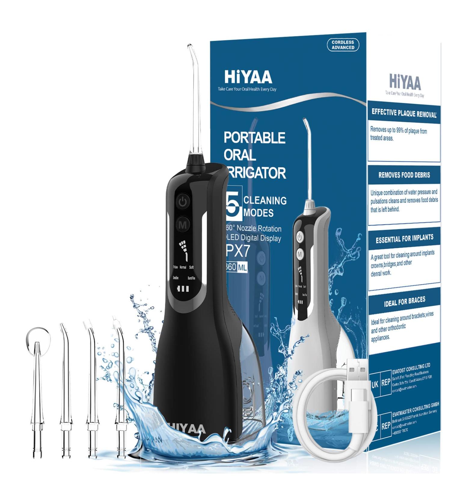 Cordless Water Flosser & Oral Irrigator with 5 Modes - Portable & Rechargeable - 4 Jet Tips - Travel-Friendly - Black - Buy Online on SooperMarket.com