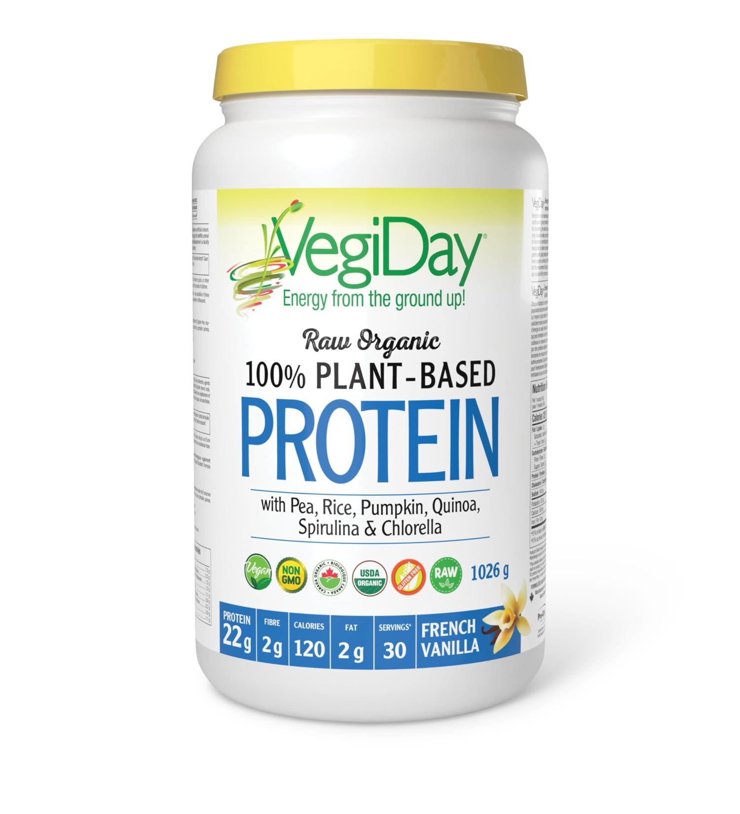VegiDay Raw Organic Plant Based Protein 20g French Vanilla 1110g with Pea Pumpkin Chia Quinoa Spirulina & Chlorella - Buy Online on SooperMarket.com