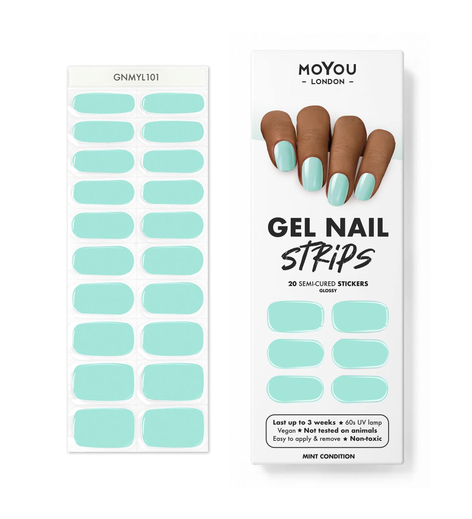 MoYou London Gel Nail Strips 20 Pc Set with Nail File & Cuticle Stick - Mint Condition - Salon-Quality Manicure & Pedicure Kit - Buy Online on SooperMarket.com
