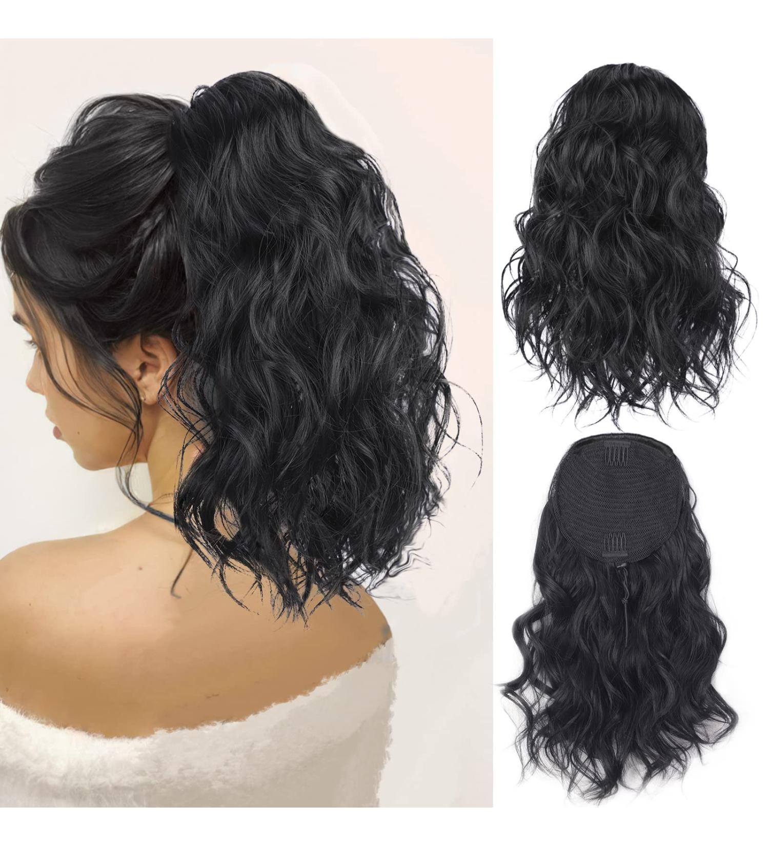 AISI BEAUTY 14 Short Curly Wavy Black Ponytail Extension | Synthetic Drawstring Ponytail for Women | Natural Looking Wavy Ponytail - Buy Online on SooperMarket.com