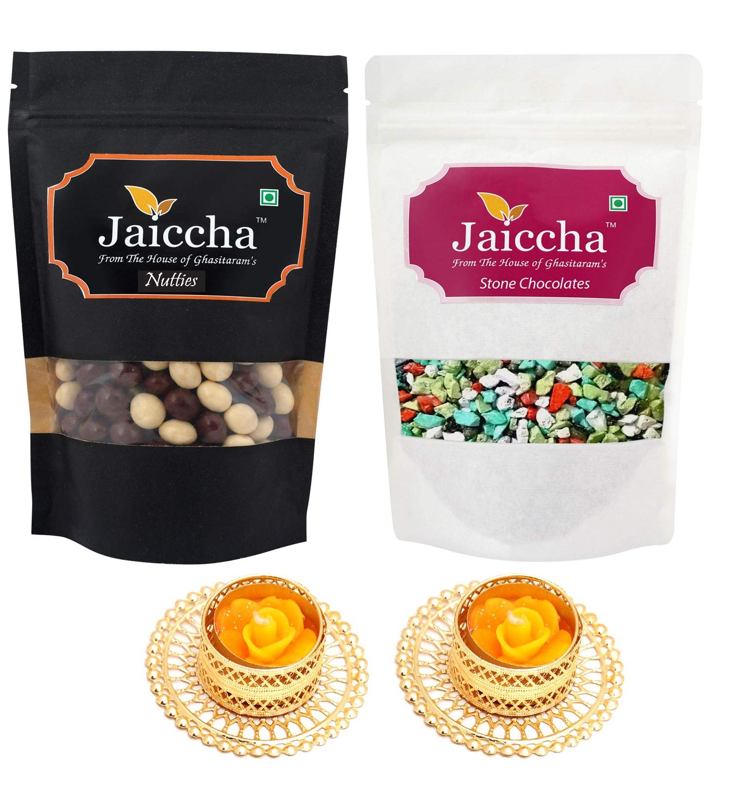Jaiccha Ghasitaram Diwali Gifts Chocolate - Pack of 2 Nutties and Stone Chocolate Pouches Big 400 GMS with 2 T-Lites - Buy Online on SooperMarket.com