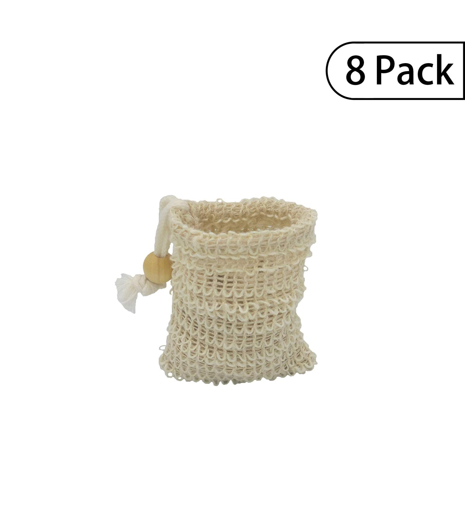 Bleu Bath (8 Pack) Mini Sisal Ramie Soap Saver Bag - Exfoliating Luffa Loofa Scrubber with Drawstring and Wooden Bead Holder - Buy Online on SooperMarket.com