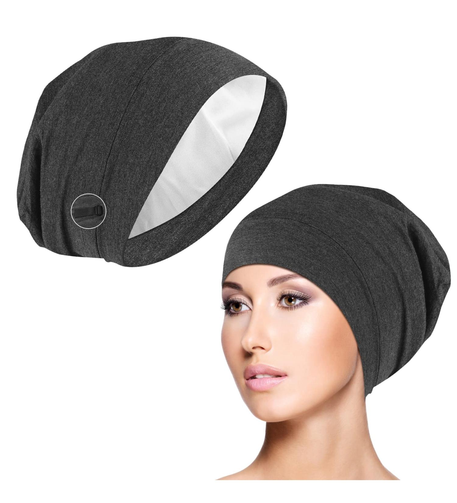Silk Bonnet Sleep Cap with Satin Lining for Medium Curly Hair - Grey - Buy Online on SooperMarket.com
