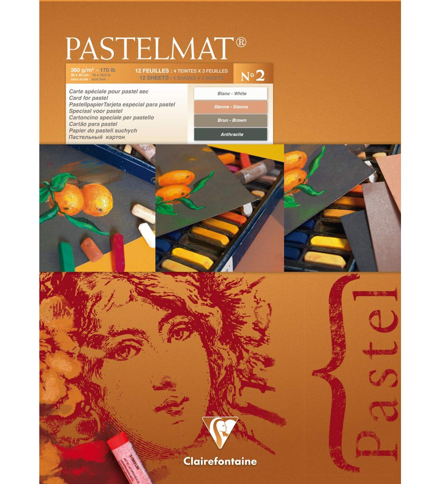 Clairefontaine - Ref 96008C - Pastelmat Pastel Card Pad No.2 (12 Sheets) - 360gsm Card - 30 x 40cm - Assorted Colours - Specially Formulated for Use with Pastels 30 x 40 cm Card Pad No 2 - Buy Online on SooperMarket.com