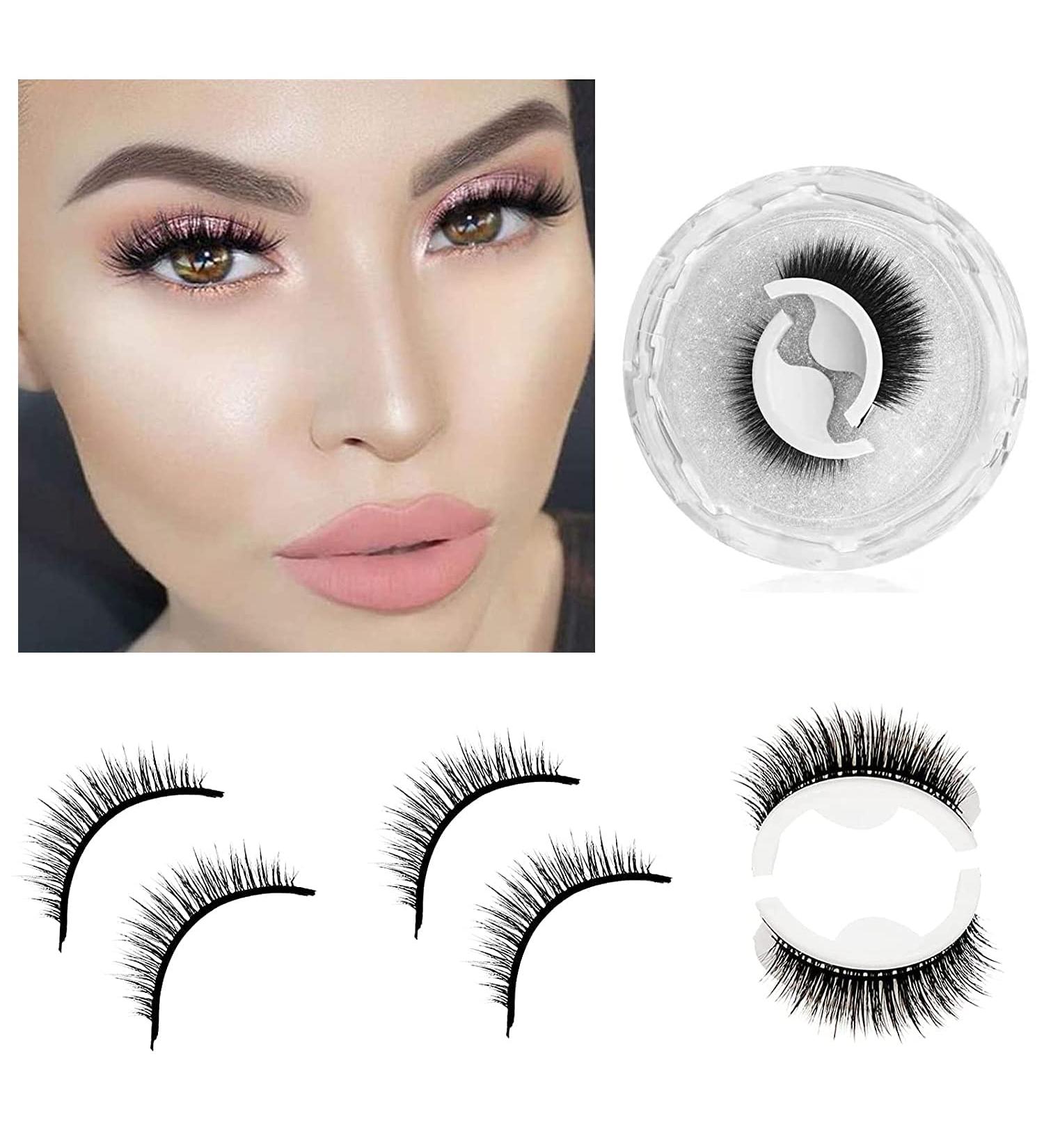 Self-Adhesive Reusable False Eyelashes - Easy 3 Second Application, No Glue Needed (2 Pairs) - Buy Online on SooperMarket.com