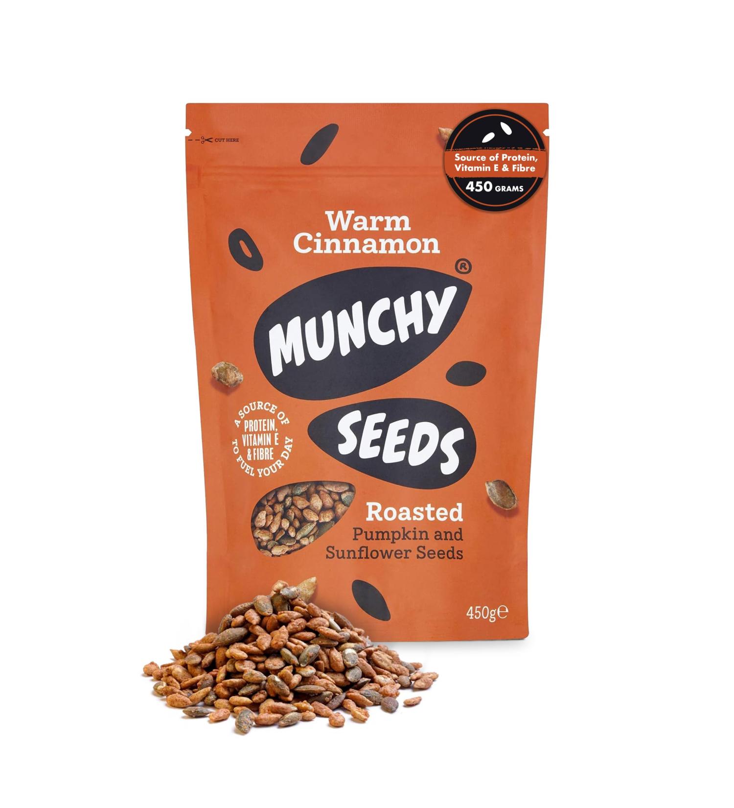 Munchy Seeds Warm Cinnamon Protein Snack - 450g Mega Pack | Plant-Based, Vegan, Sweet & Delicious | Ideal for Kids' Cereal, Porridge, or Yoghurt - Buy Online on SooperMarket.com