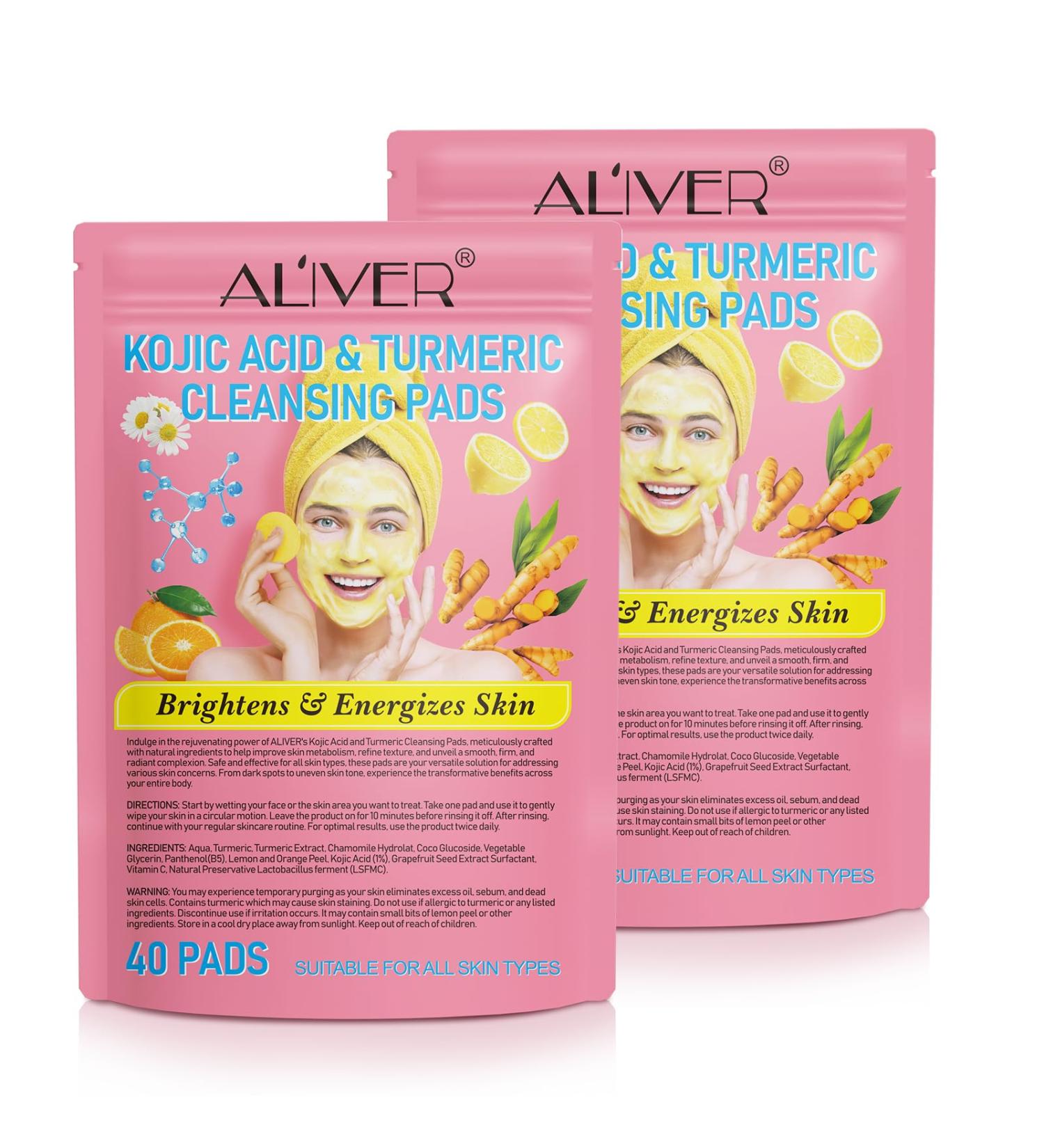 2 Pack Turmeric Cleansing Pads - Exfoliating & Foaming Facial Pads with Vitamin B5 & C | 20 Count - Buy Online on SooperMarket.com