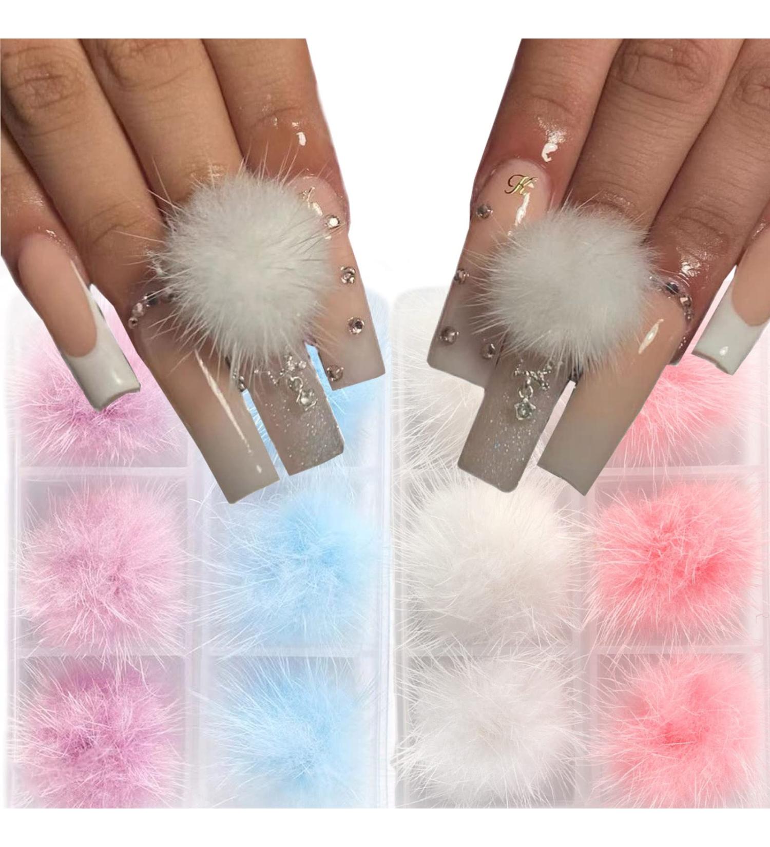 12 PCS 3D Magnetic Fluff Balls Nail Charms - Colorful Pom Pom Nail Art Supplies for Acrylic Nails - Buy Online on SooperMarket.com